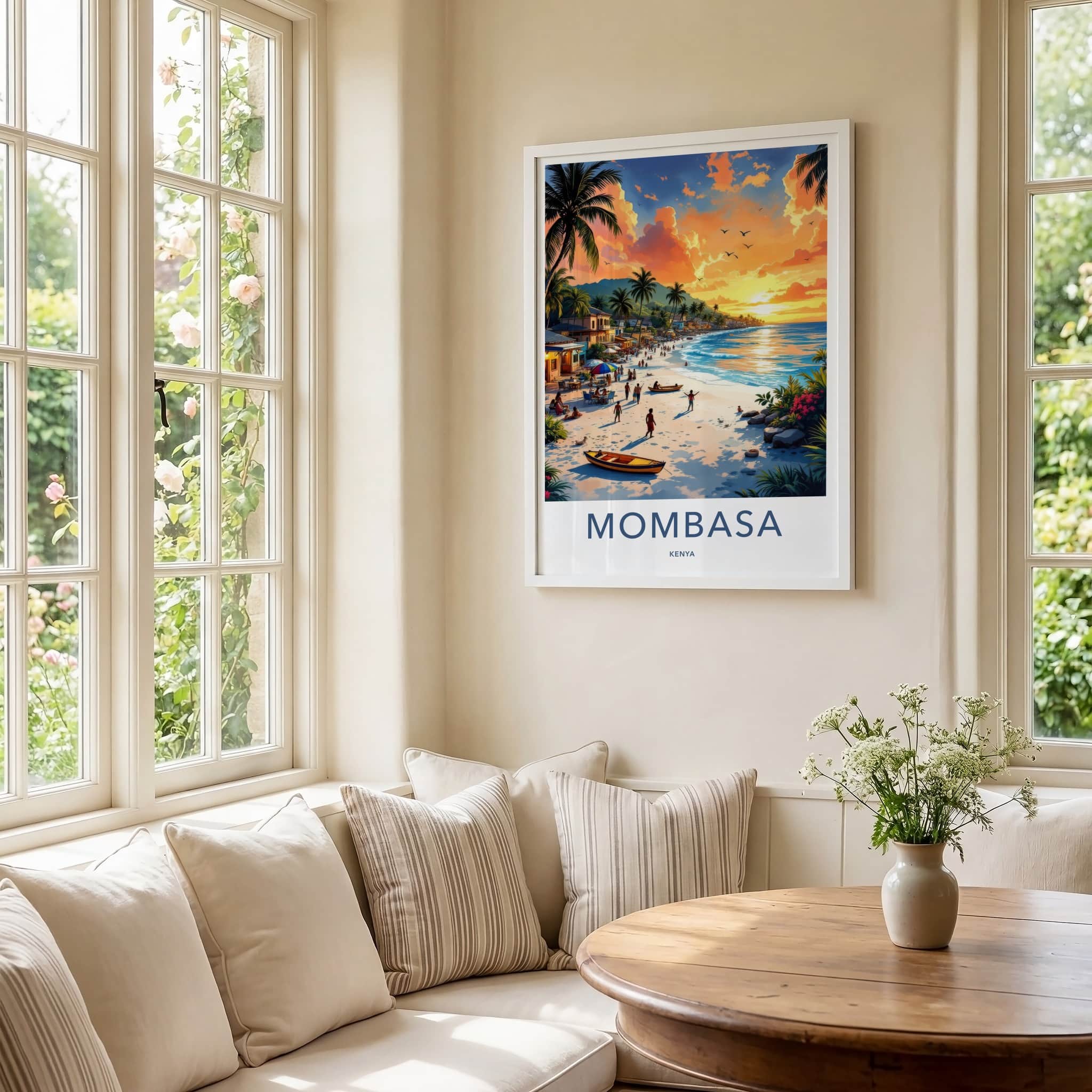 Mombasa Poster - Kenya Travel Art - Tropical Beach Sunset Home Decor