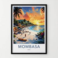 Mombasa Poster - Kenya Travel Art - Tropical Beach Sunset Home Decor