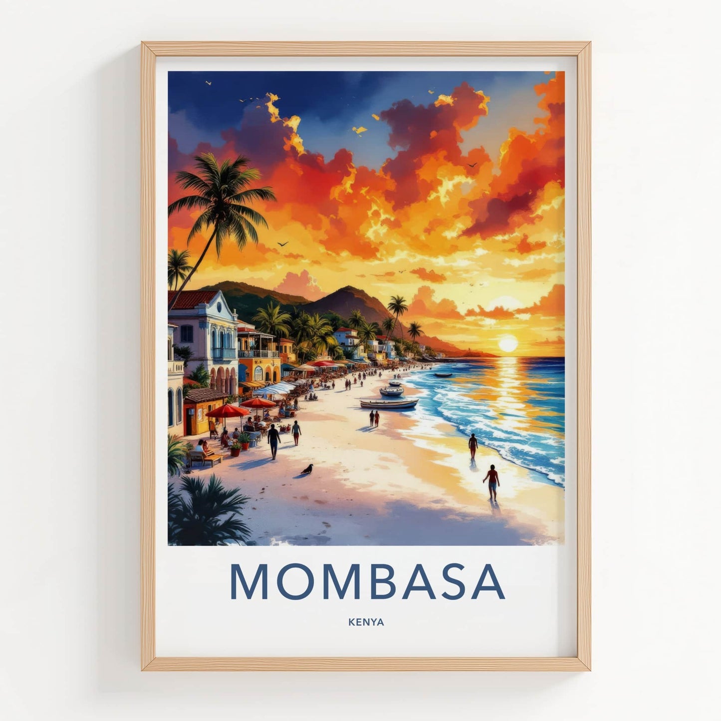 Mombasa Poster - Kenya Travel Art - Vibrant Coastal Sunset Wall Decor