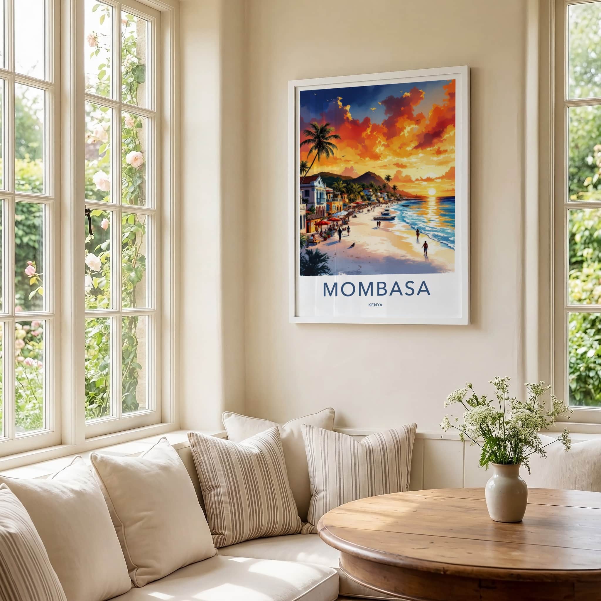 Mombasa Poster - Kenya Travel Art - Vibrant Coastal Sunset Wall Decor