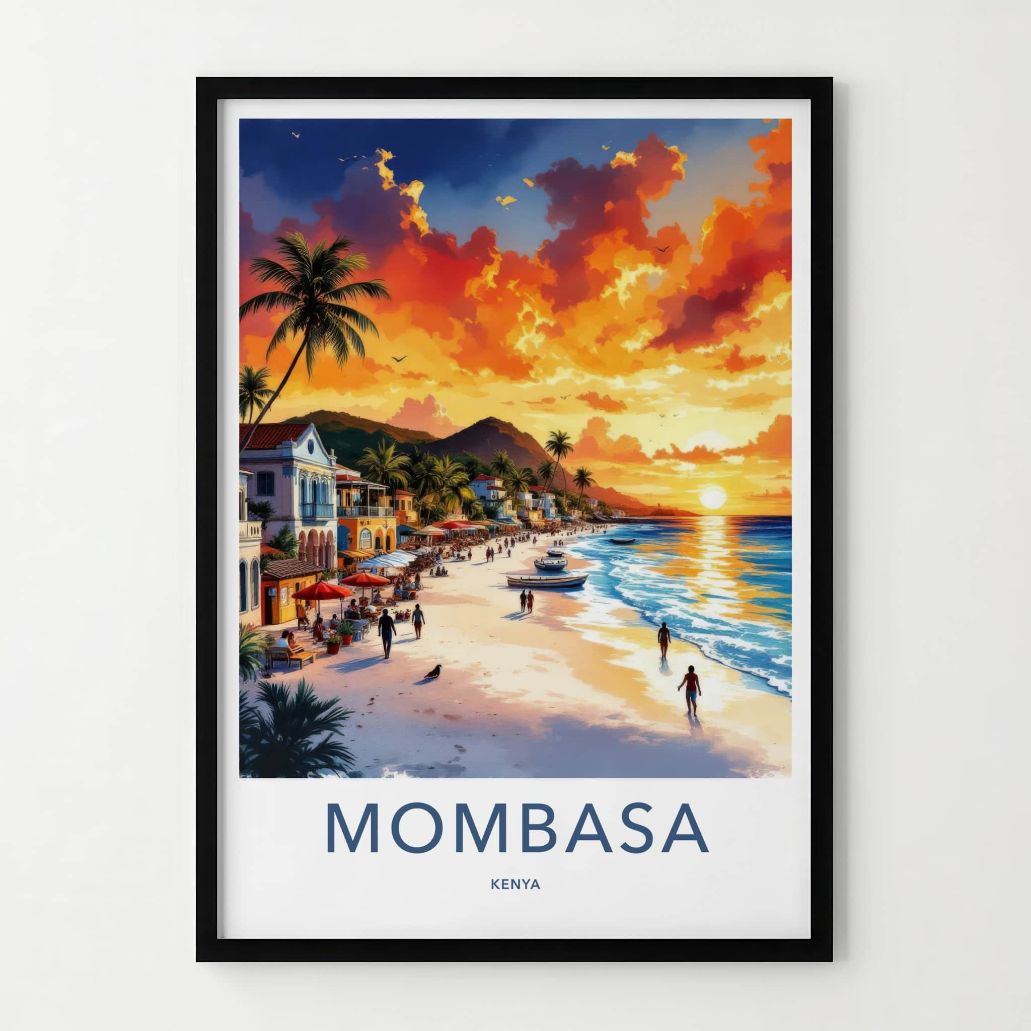 Mombasa Poster - Kenya Travel Art - Vibrant Coastal Sunset Wall Decor