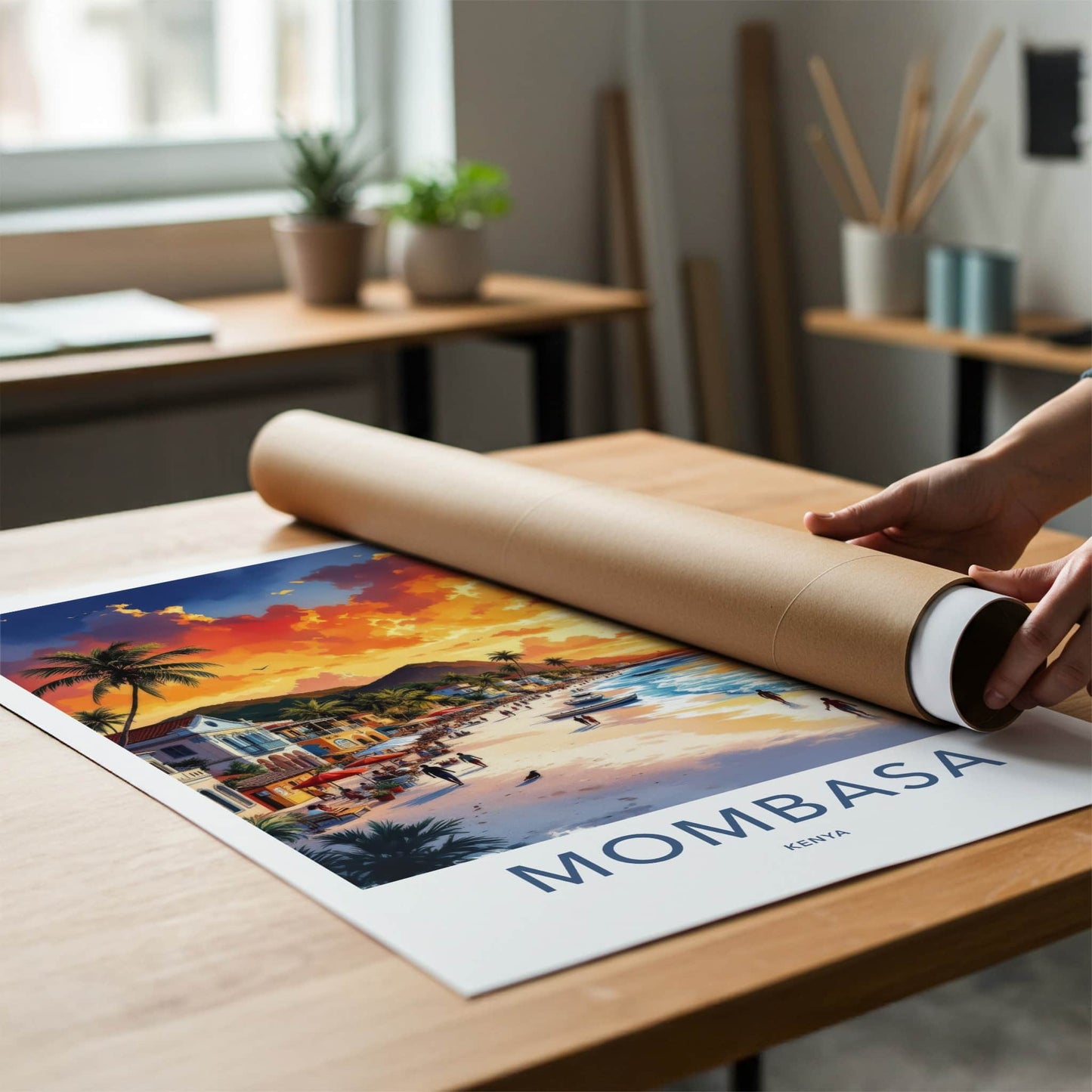 Mombasa Poster - Kenya Travel Art - Vibrant Coastal Sunset Wall Decor