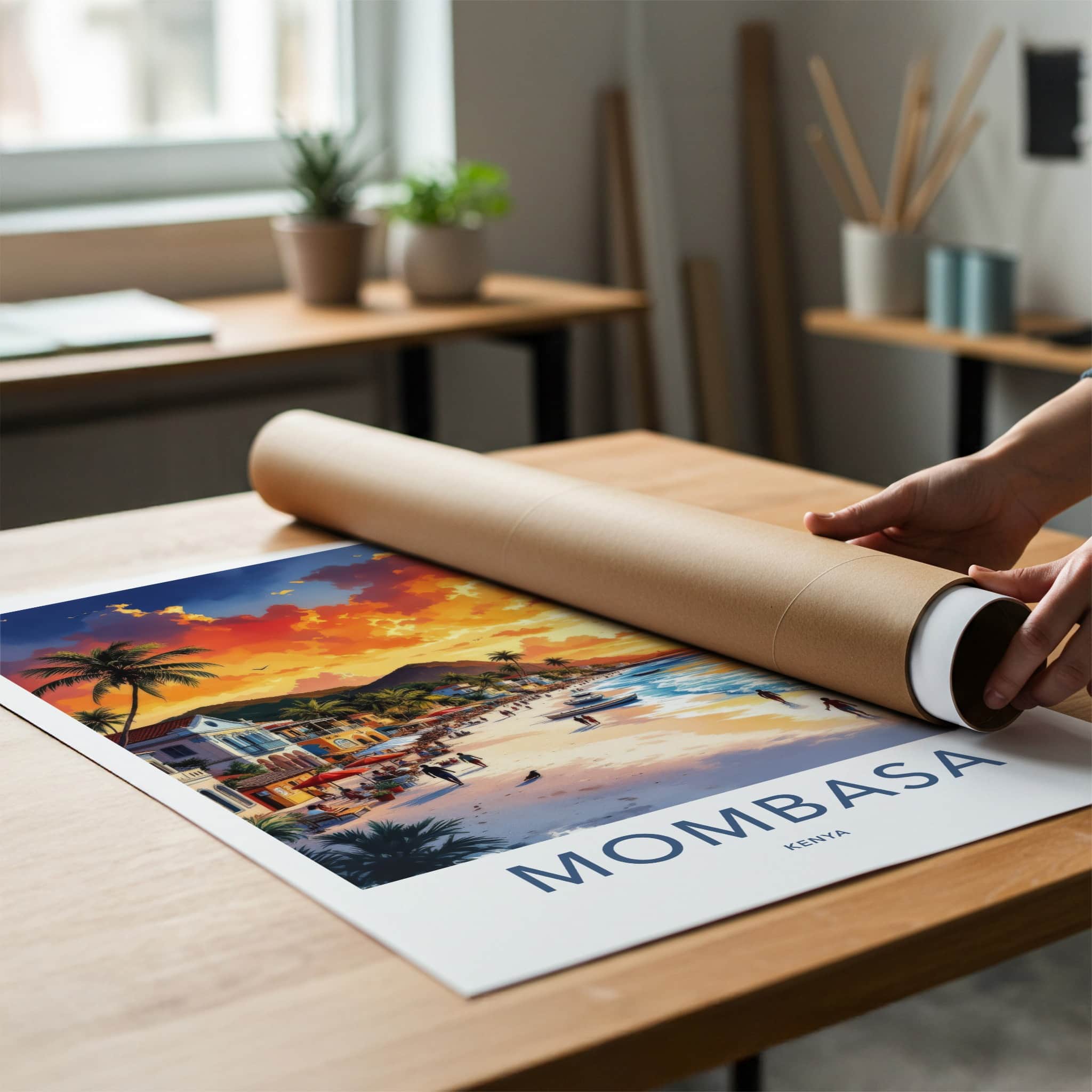 Mombasa Poster - Kenya Travel Art - Vibrant Coastal Sunset Wall Decor