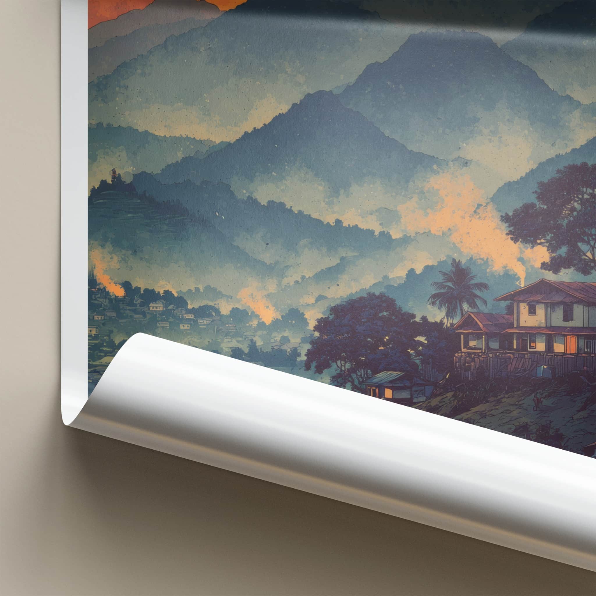 Mon Poster - India Foggy Hillside Village Wall Art Home Decor
