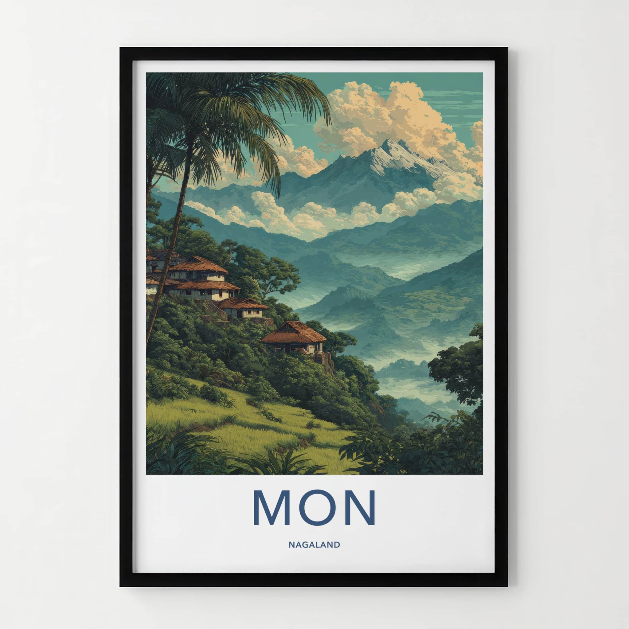 Mon Poster - India Nagaland Hillside Houses Framed Print