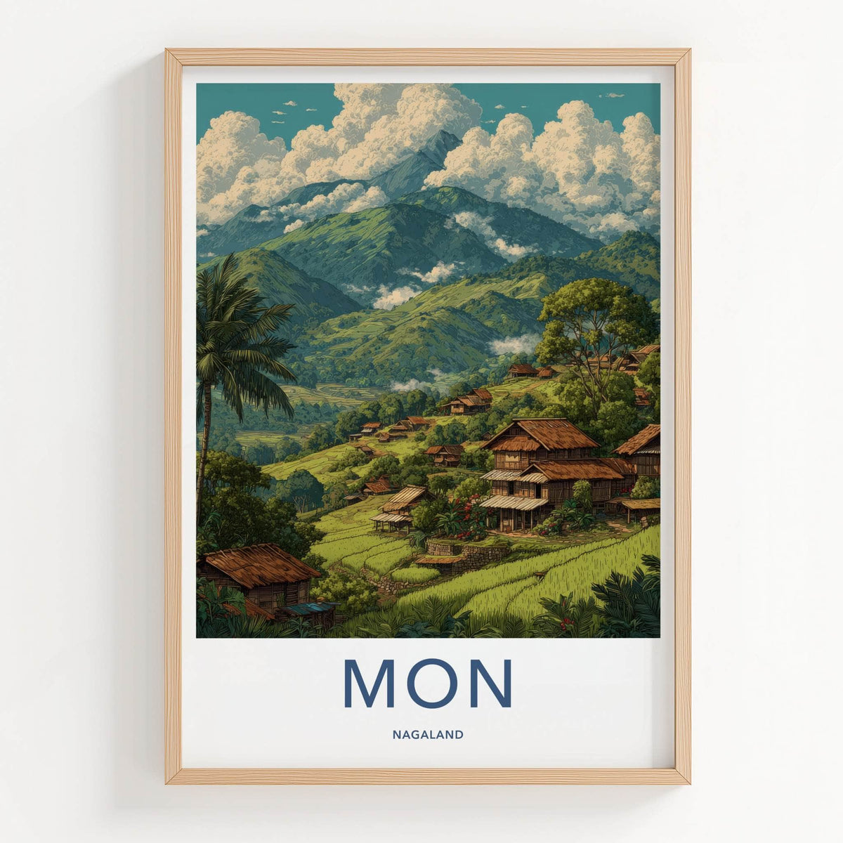 Mon Poster - India Nagaland Hillside Village Art