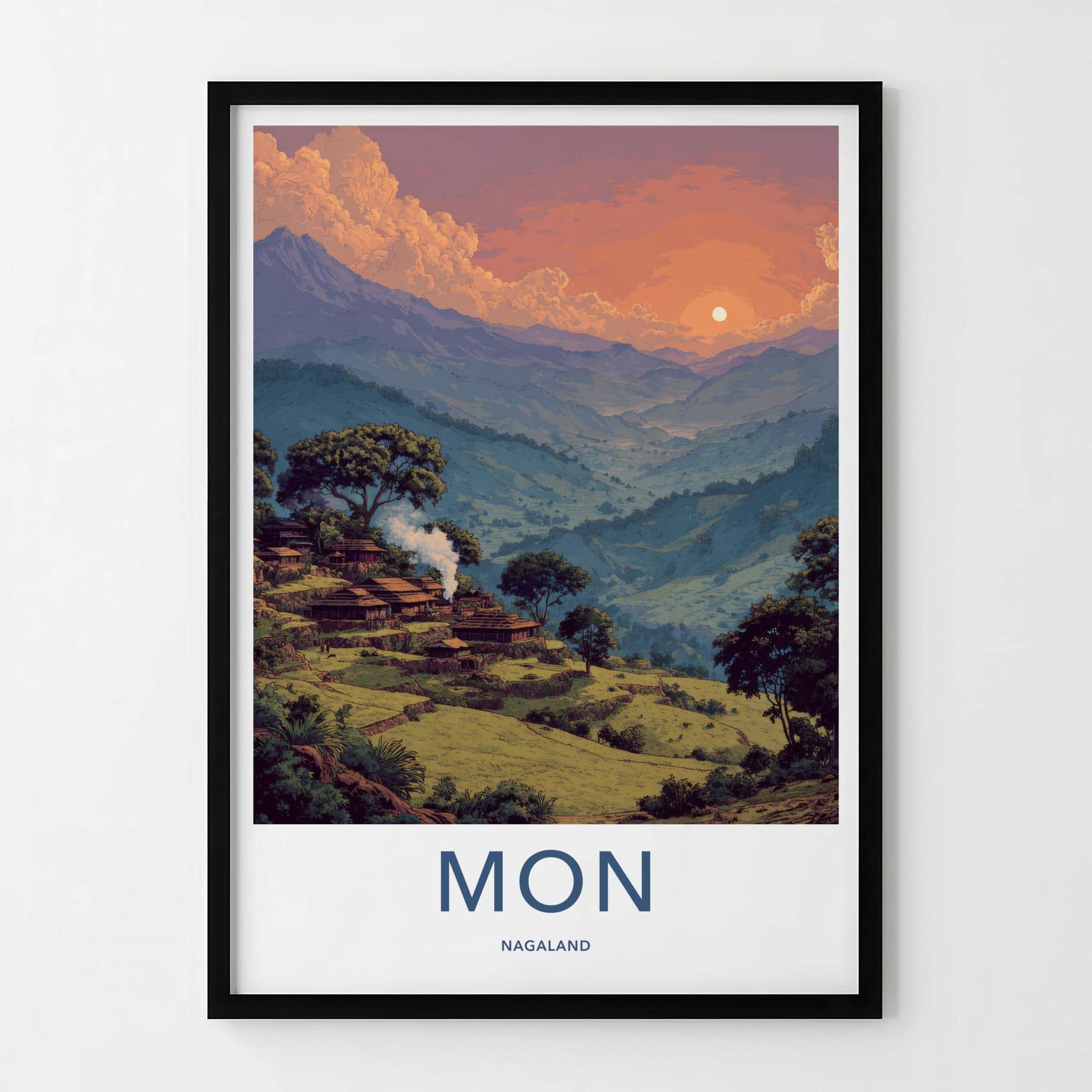 Mon Poster - India Wall Art - Nagaland Terraced Village Sunset Home Decor