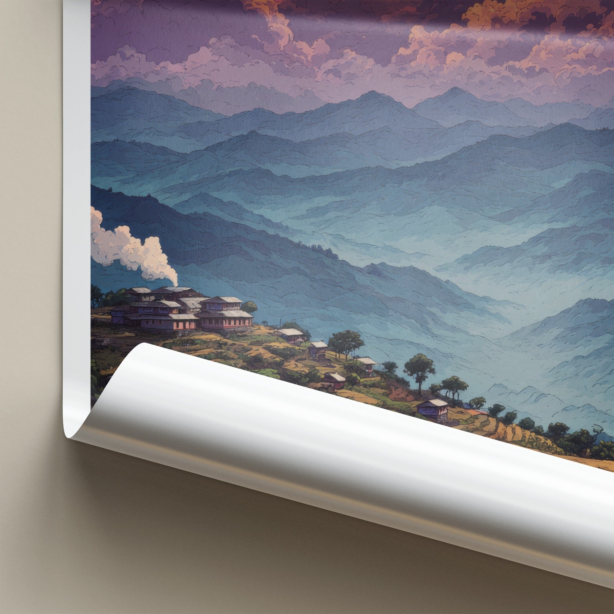 Mon Poster - Nagaland Hillside Village Sunset Travel Art