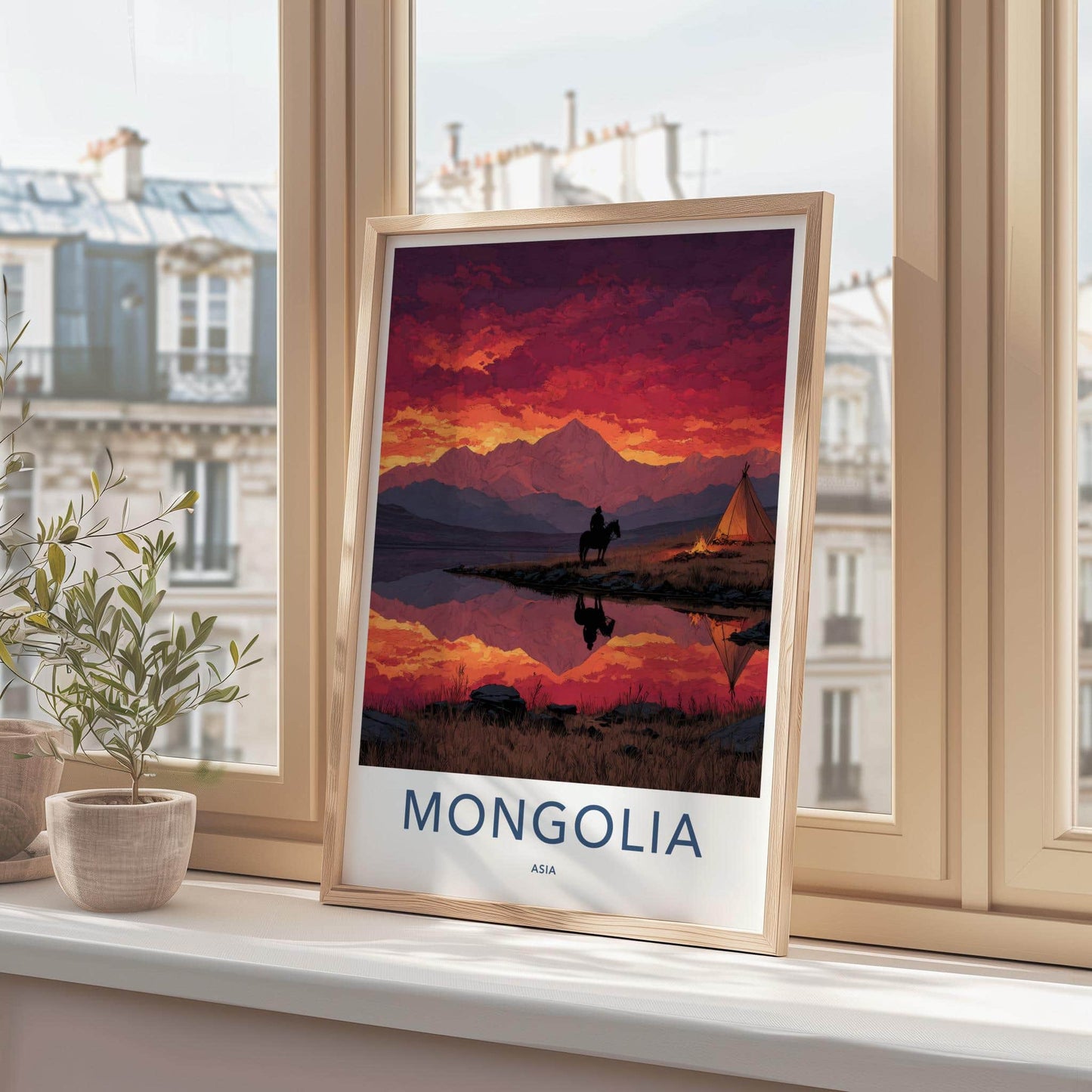 Mongolia Poster - Mongolia Art Print - Sunset Rider Campfire Gallery Art