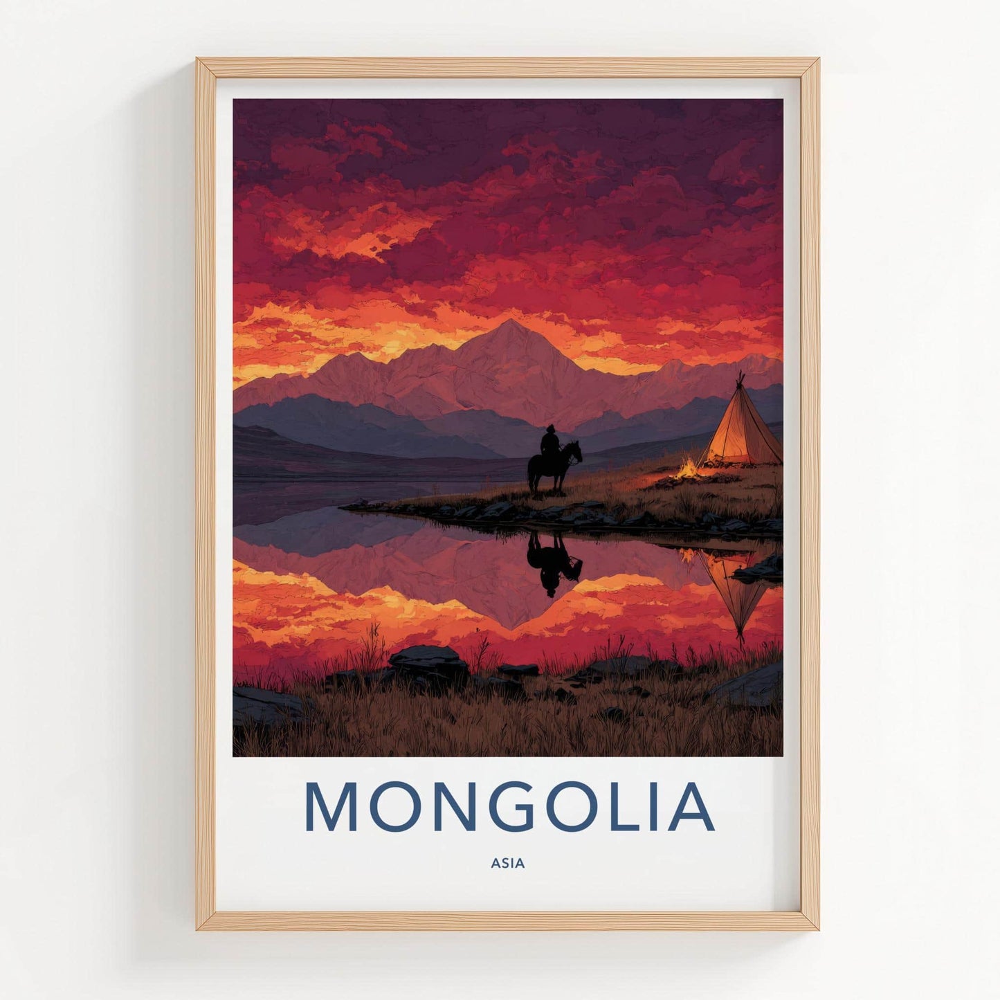 Mongolia Poster - Mongolia Art Print - Sunset Rider Campfire Gallery Art