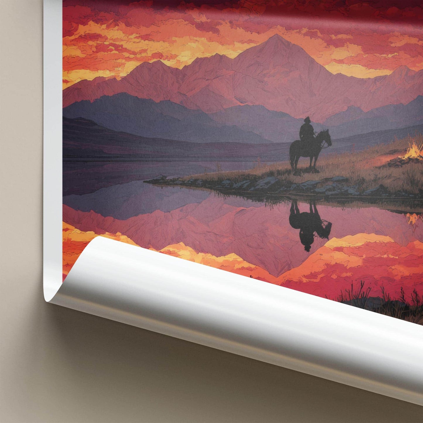 Mongolia Poster - Mongolia Art Print - Sunset Rider Campfire Gallery Art