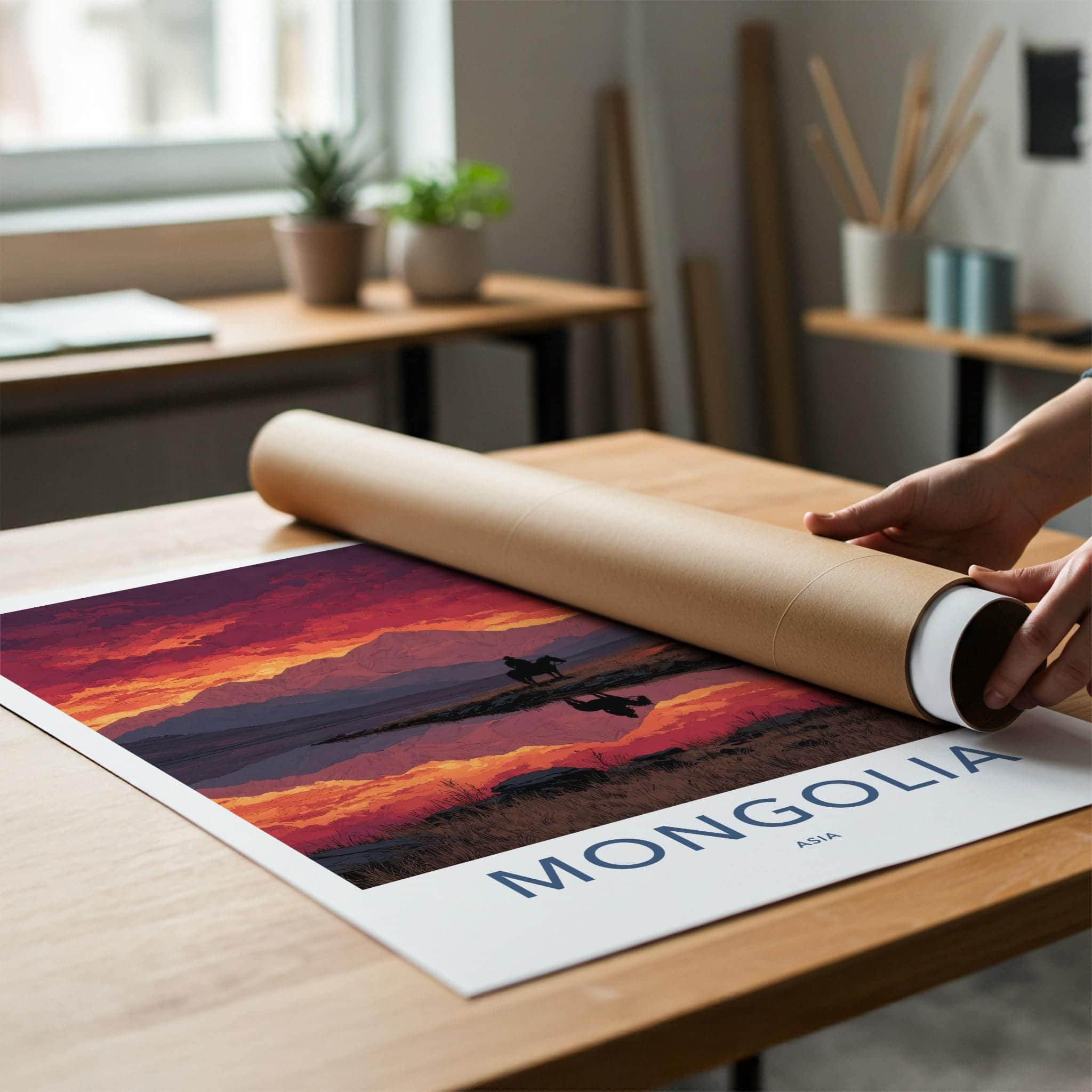 Mongolia Poster - Mongolia Art Print - Sunset Rider Campfire Gallery Art