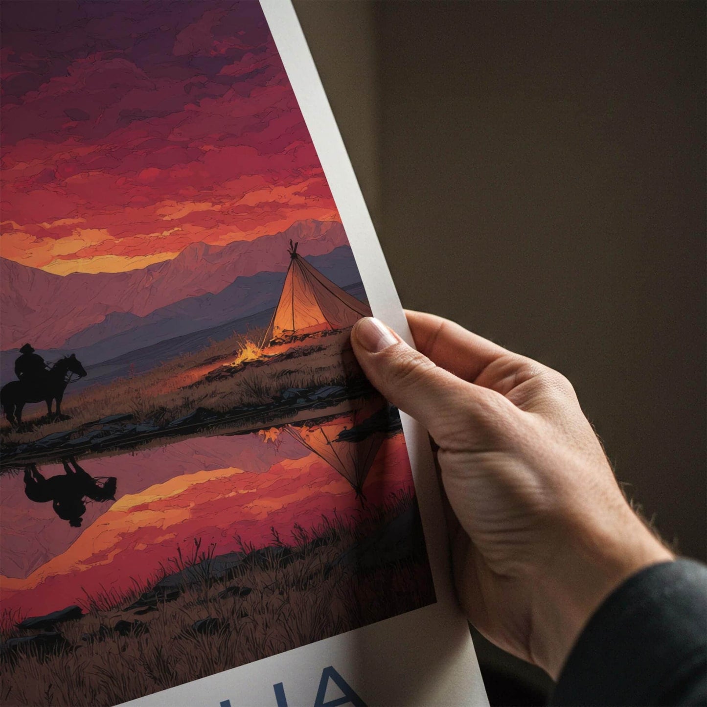 Mongolia Poster - Mongolia Art Print - Sunset Rider Campfire Gallery Art