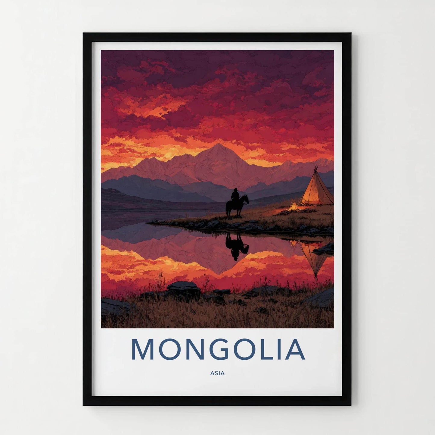 Mongolia Poster - Mongolia Art Print - Sunset Rider Campfire Gallery Art