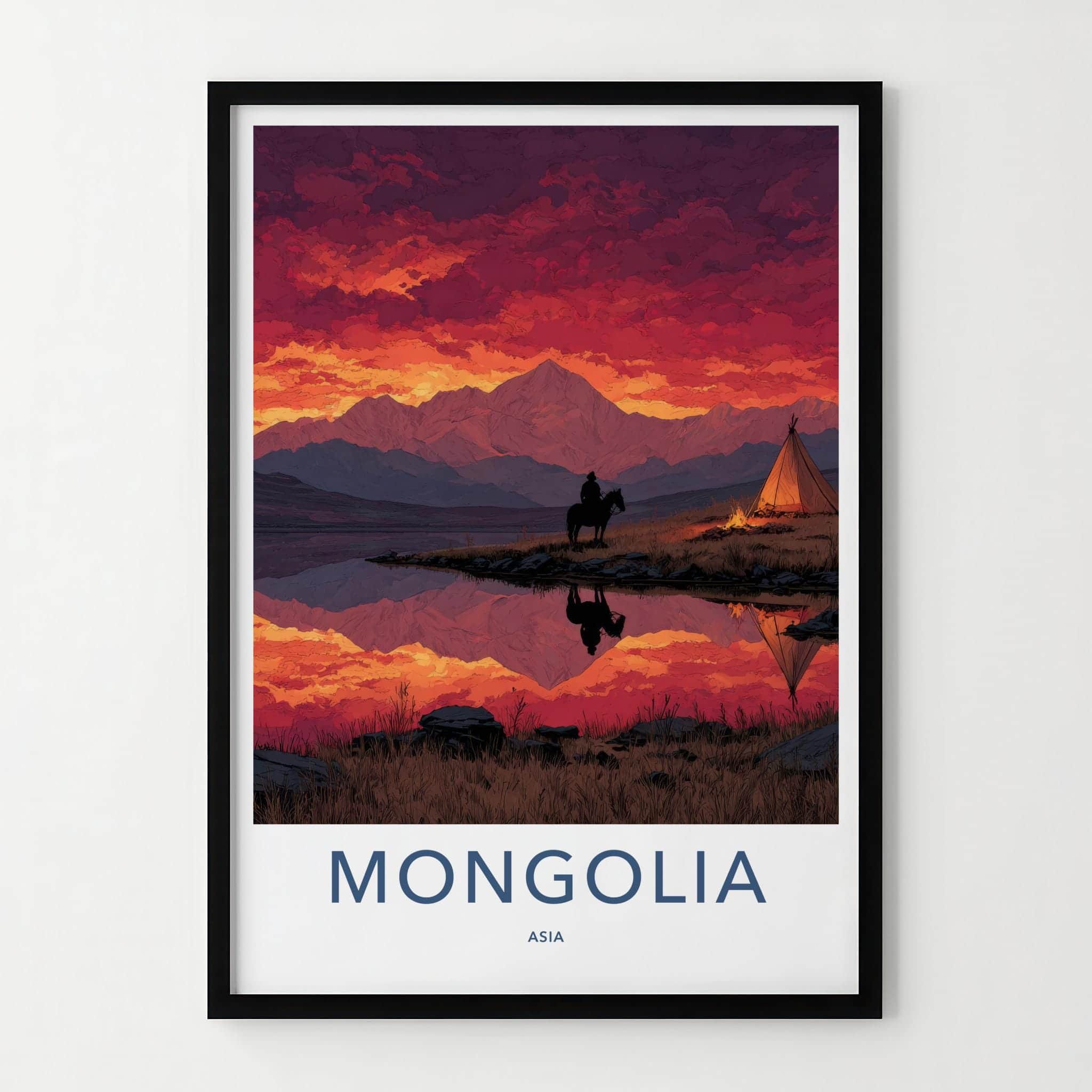 Mongolia Poster - Mongolia Art Print - Sunset Rider Campfire Gallery Art