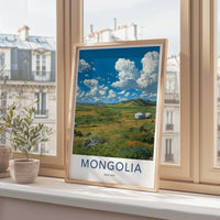 Mongolia Poster - Mongolia Travel Art - Green Steppe Yurts Home Decor