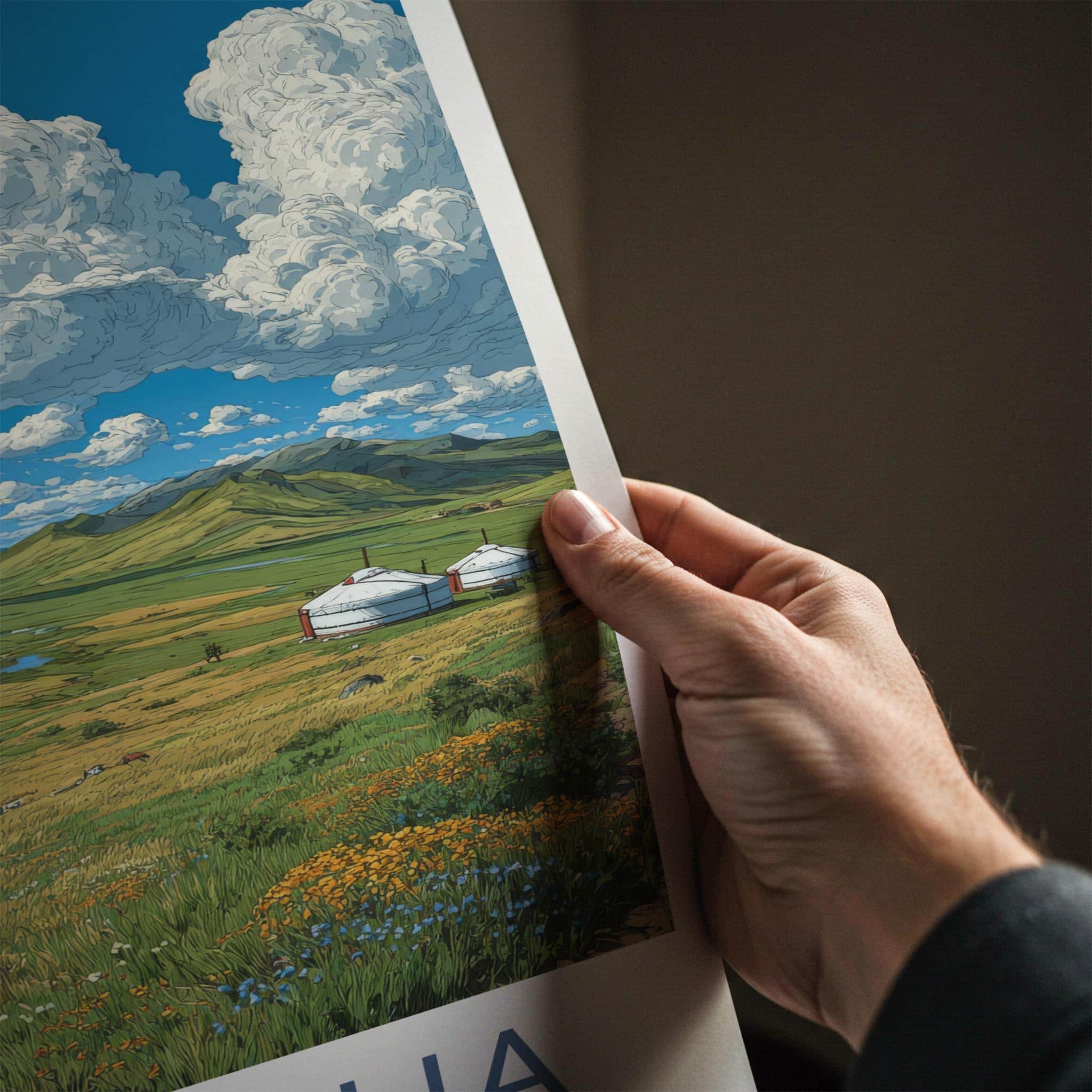 Mongolia Poster - Mongolia Travel Art - Green Steppe Yurts Home Decor