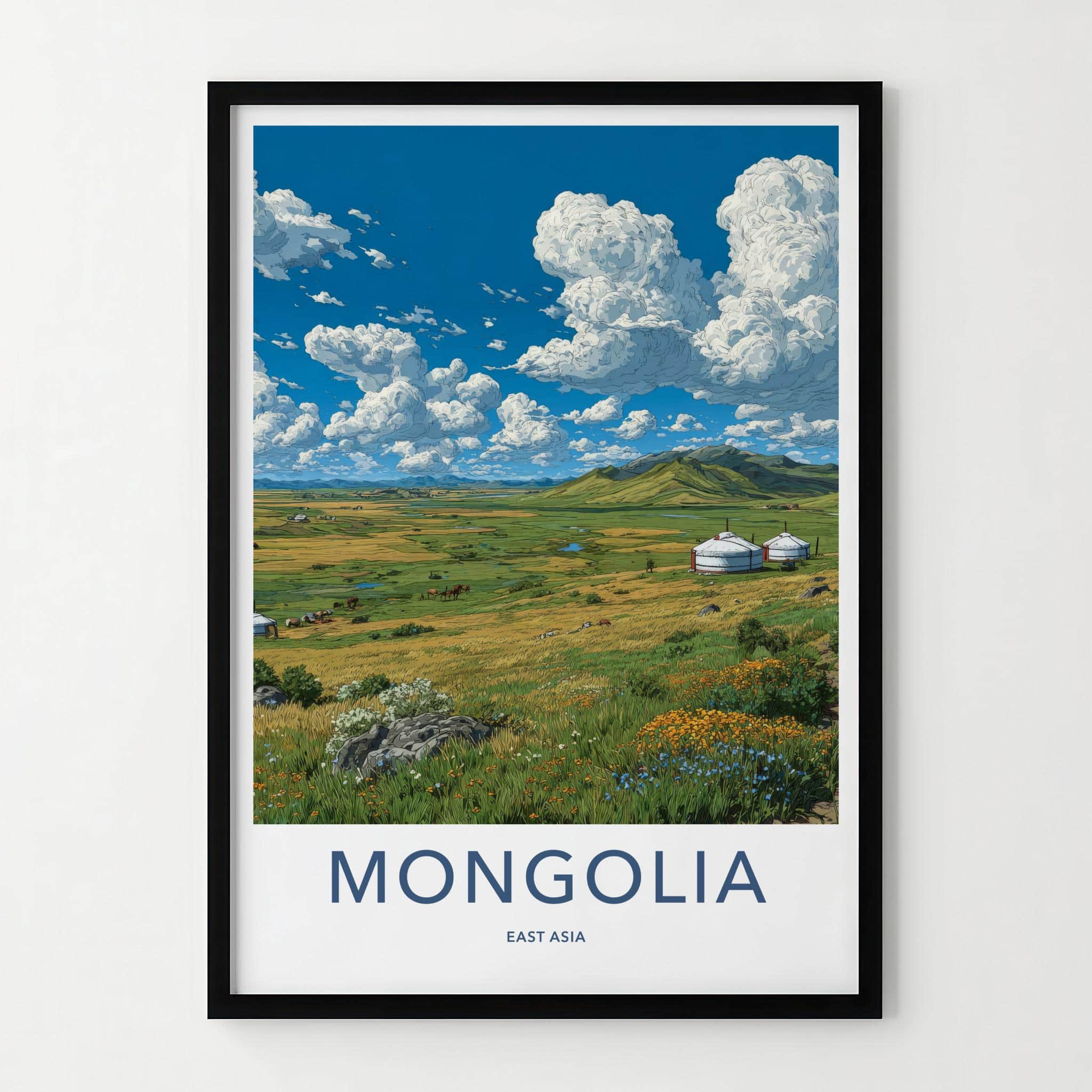 Mongolia Poster - Mongolia Travel Art - Green Steppe Yurts Home Decor