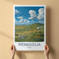 Mongolia Poster - Mongolia Travel Art - Green Steppe Yurts Home Decor