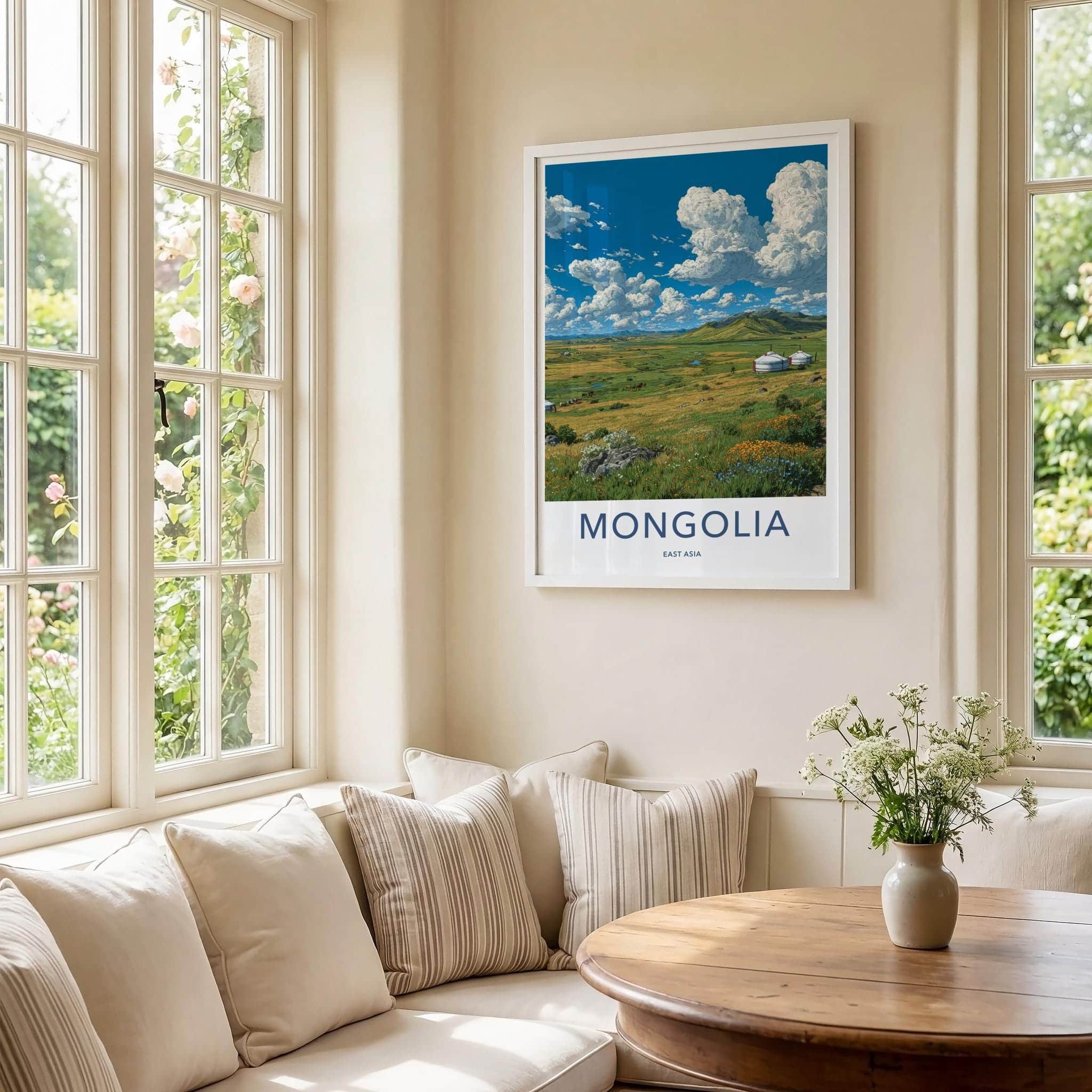 Mongolia Poster - Mongolia Travel Art - Green Steppe Yurts Home Decor