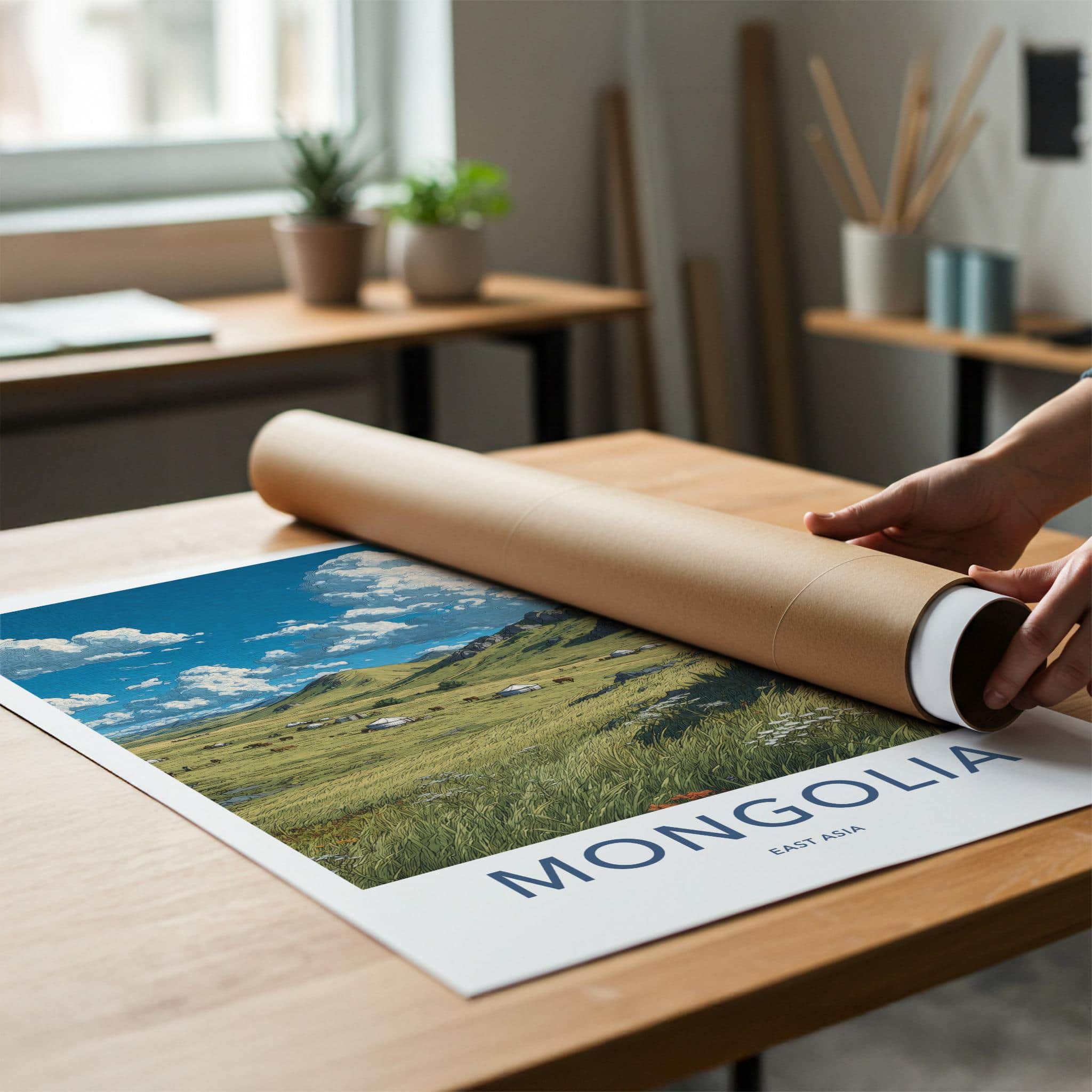 Mongolia Poster - Mongolia Travel Art - Nomadic Ger Landscape Home Decor
