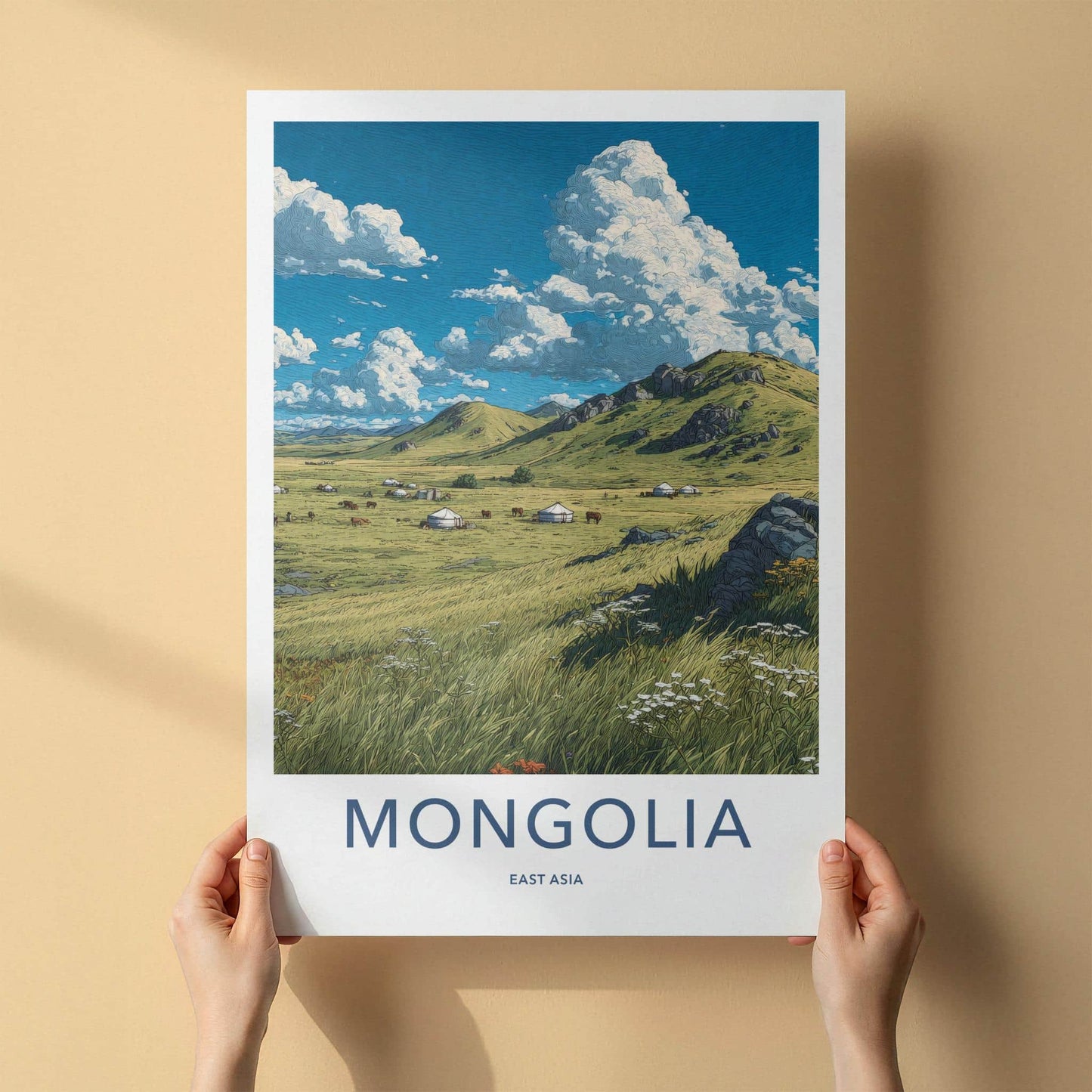 Mongolia Poster - Mongolia Travel Art - Nomadic Ger Landscape Home Decor