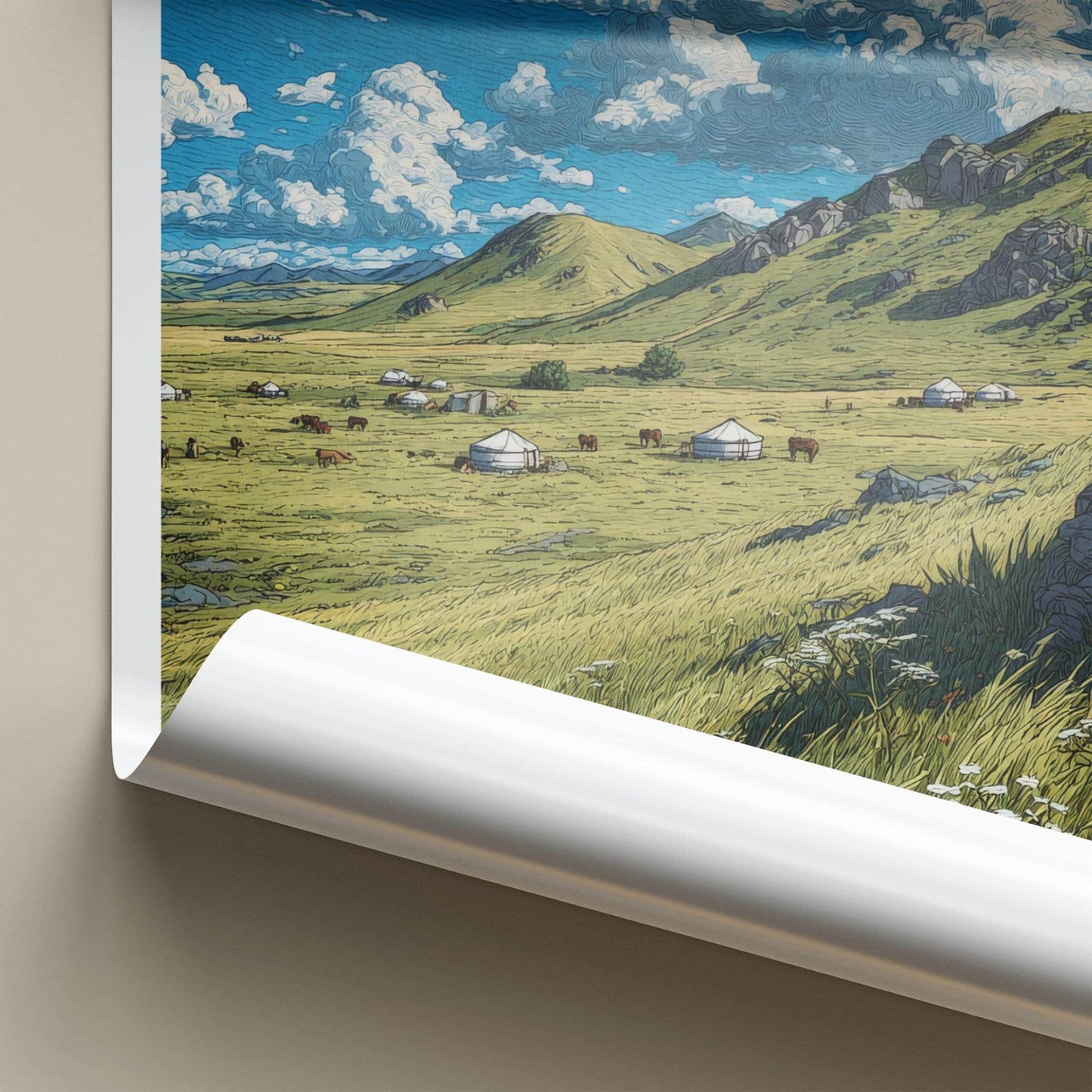 Mongolia Poster - Mongolia Travel Art - Nomadic Ger Landscape Home Decor