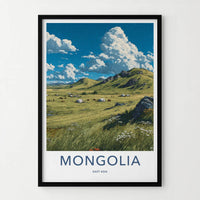 Mongolia Poster - Mongolia Travel Art - Nomadic Ger Landscape Home Decor