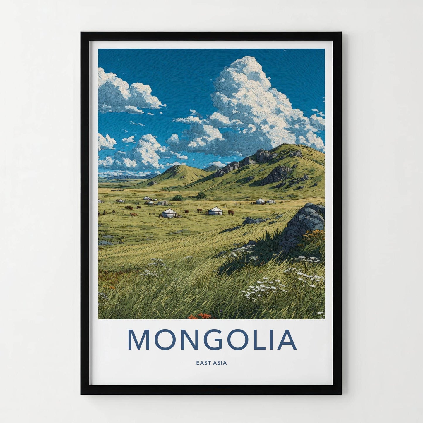 Mongolia Poster - Mongolia Travel Art - Nomadic Ger Landscape Home Decor