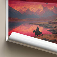 Mongolia Poster - Mongolia Travel Art - Rider Mountain Sunset Home Decor