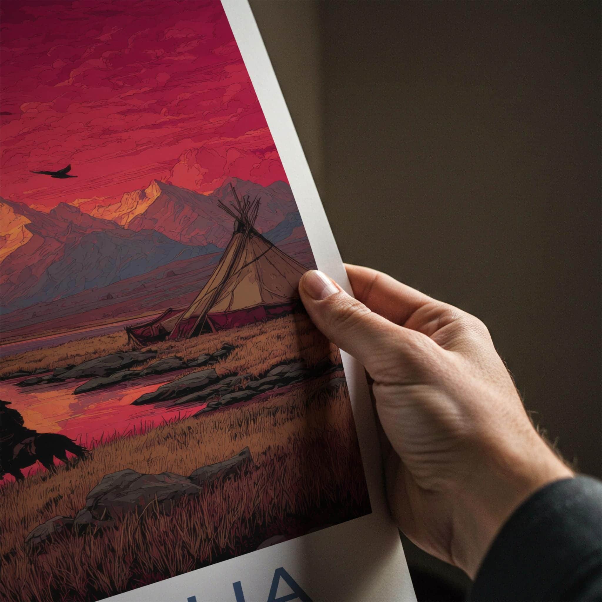 Mongolia Poster - Mongolia Travel Art - Rider Mountain Sunset Home Decor
