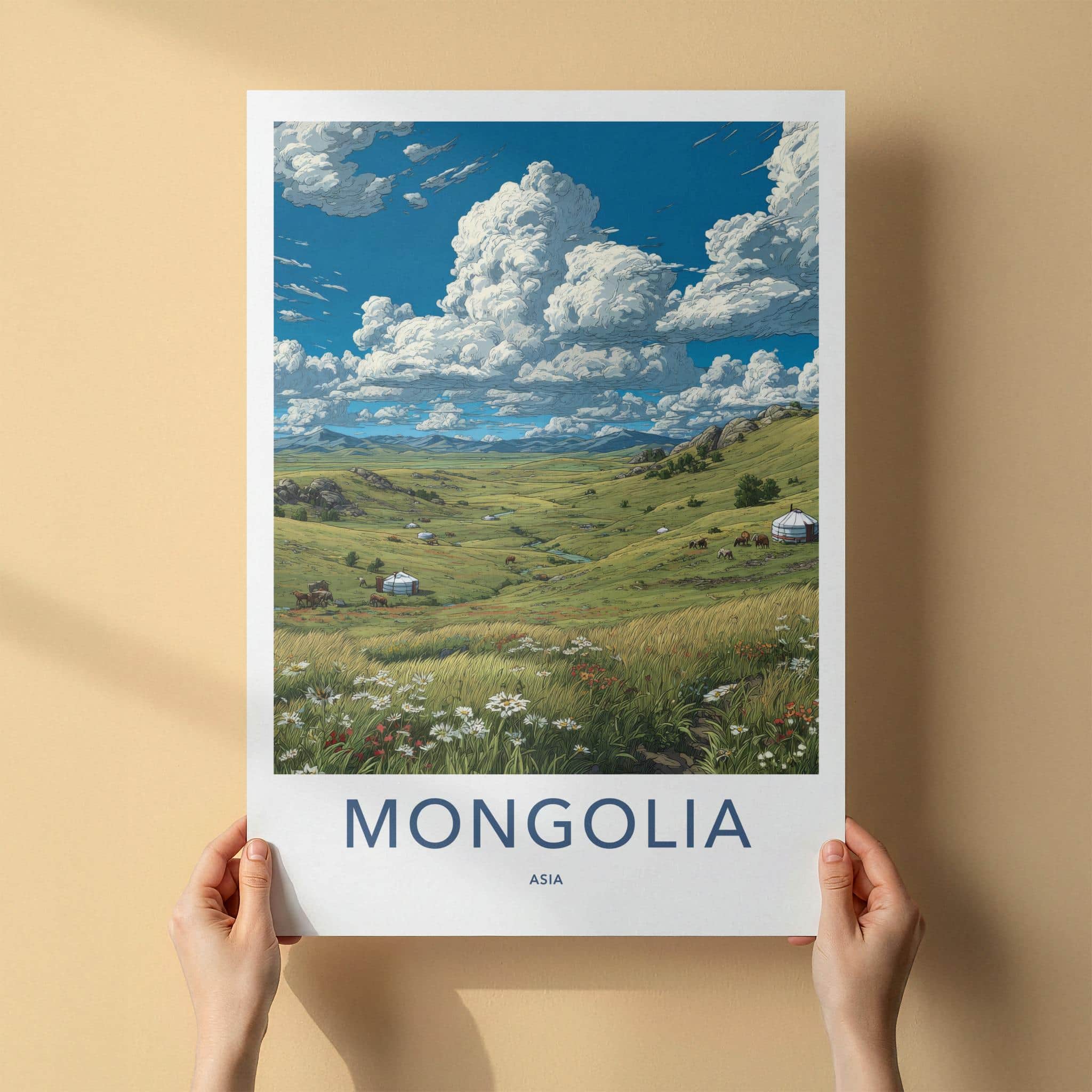 Mongolia Poster - Mongolia Travel Art - Vast Green Landscape Home Decor
