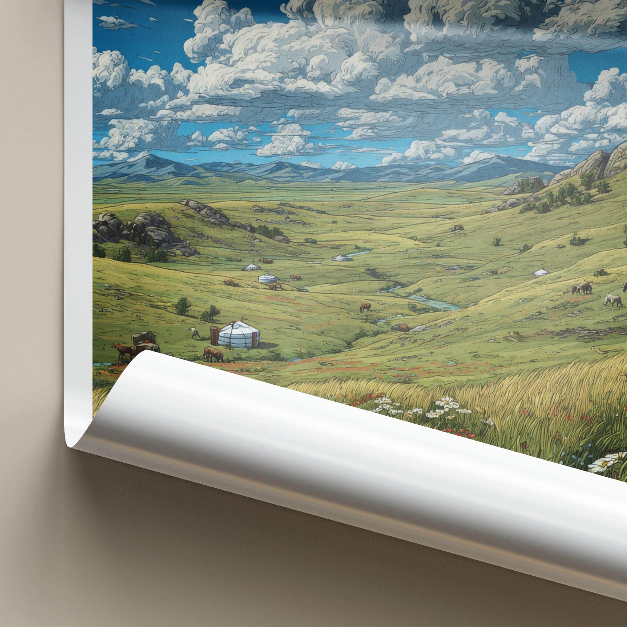 Mongolia Poster - Mongolia Travel Art - Vast Green Landscape Home Decor