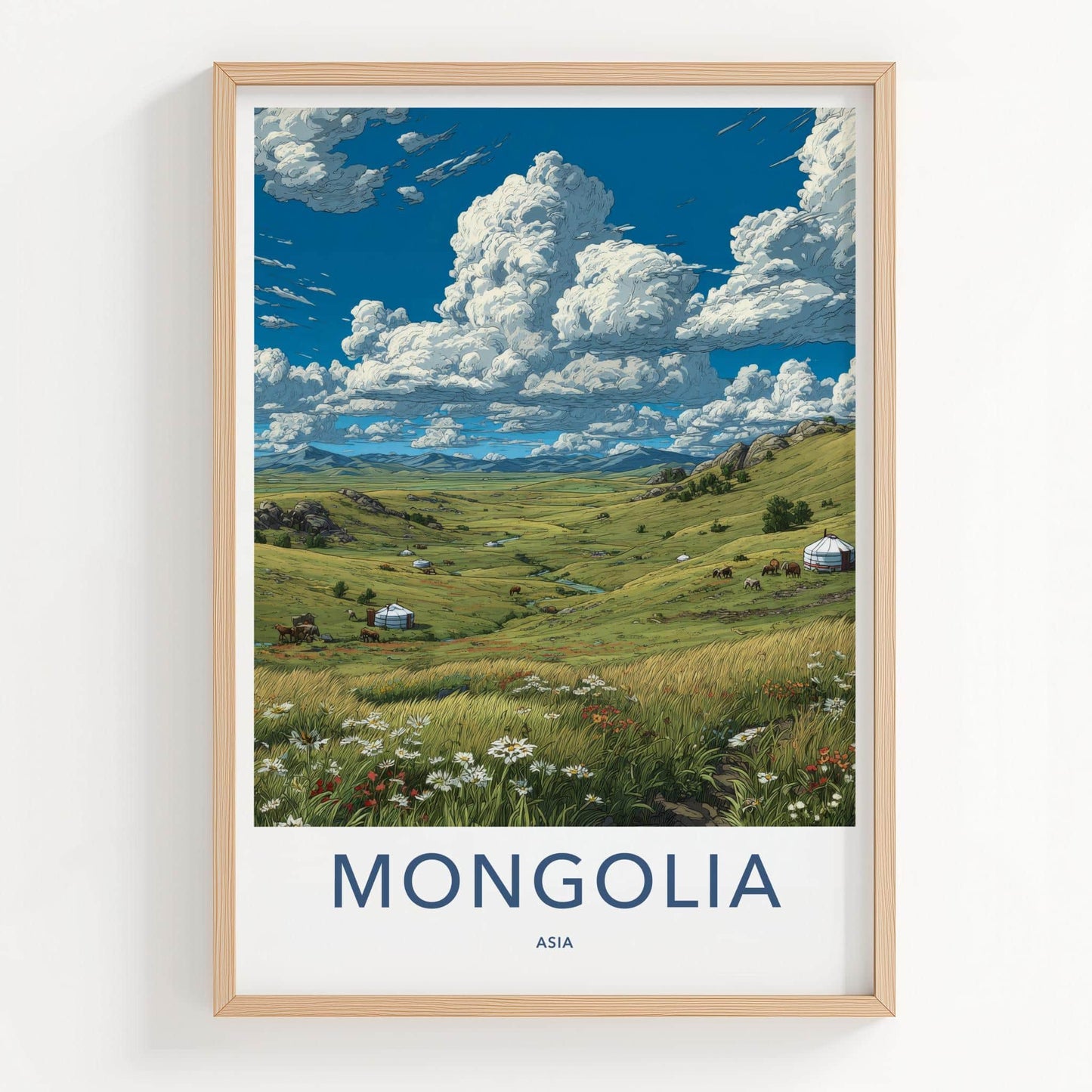 Mongolia Poster - Mongolia Travel Art - Vast Green Landscape Home Decor