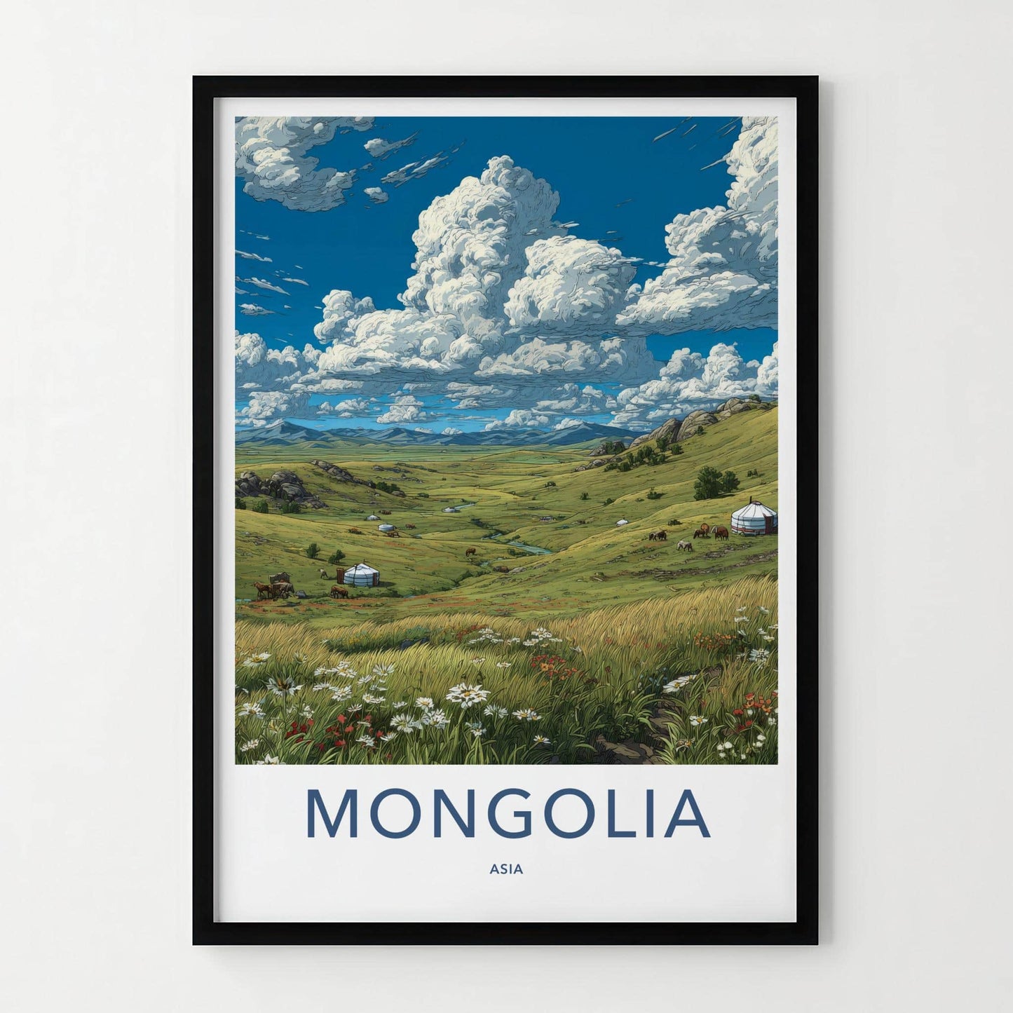 Mongolia Poster - Mongolia Travel Art - Vast Green Landscape Home Decor