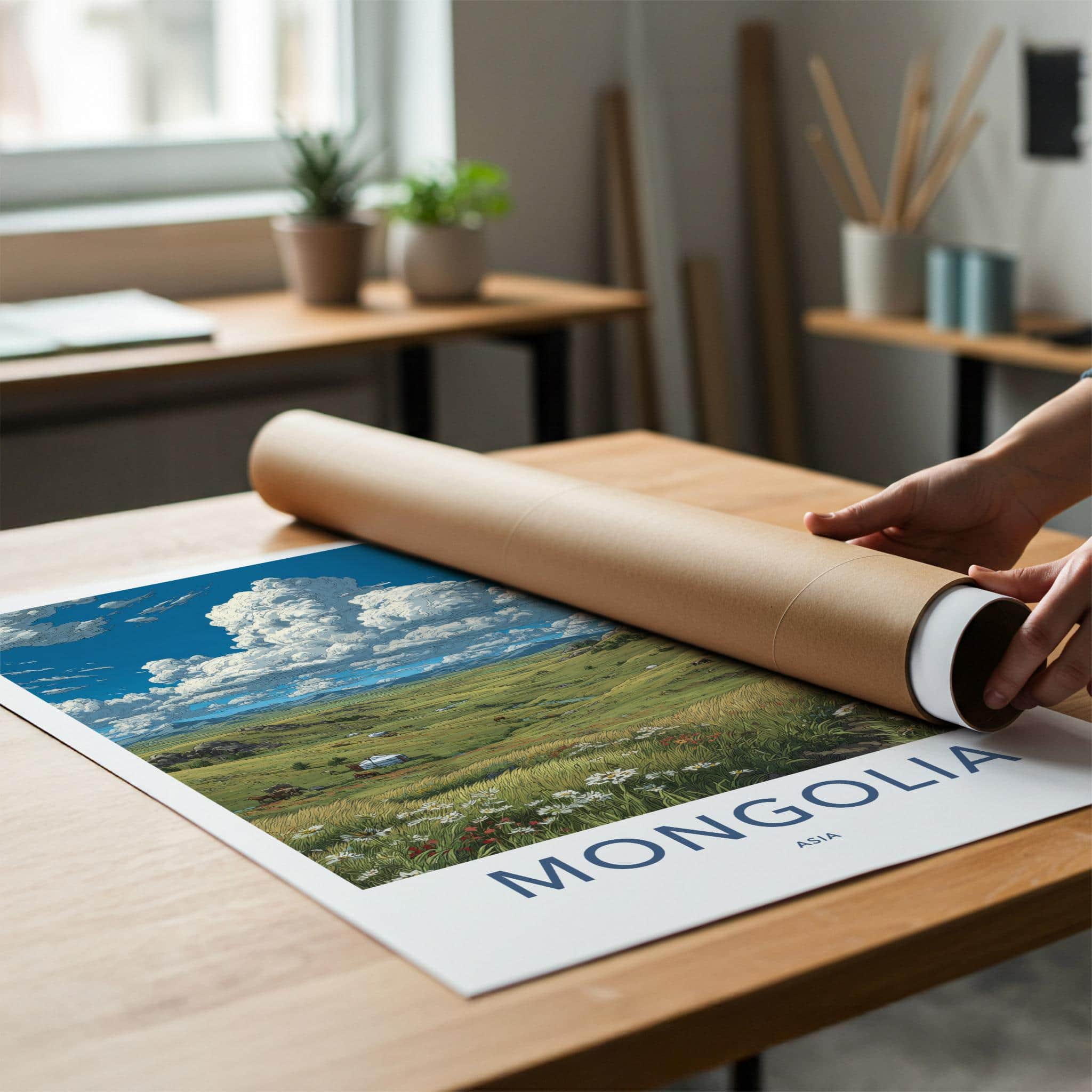 Mongolia Poster - Mongolia Travel Art - Vast Green Landscape Home Decor
