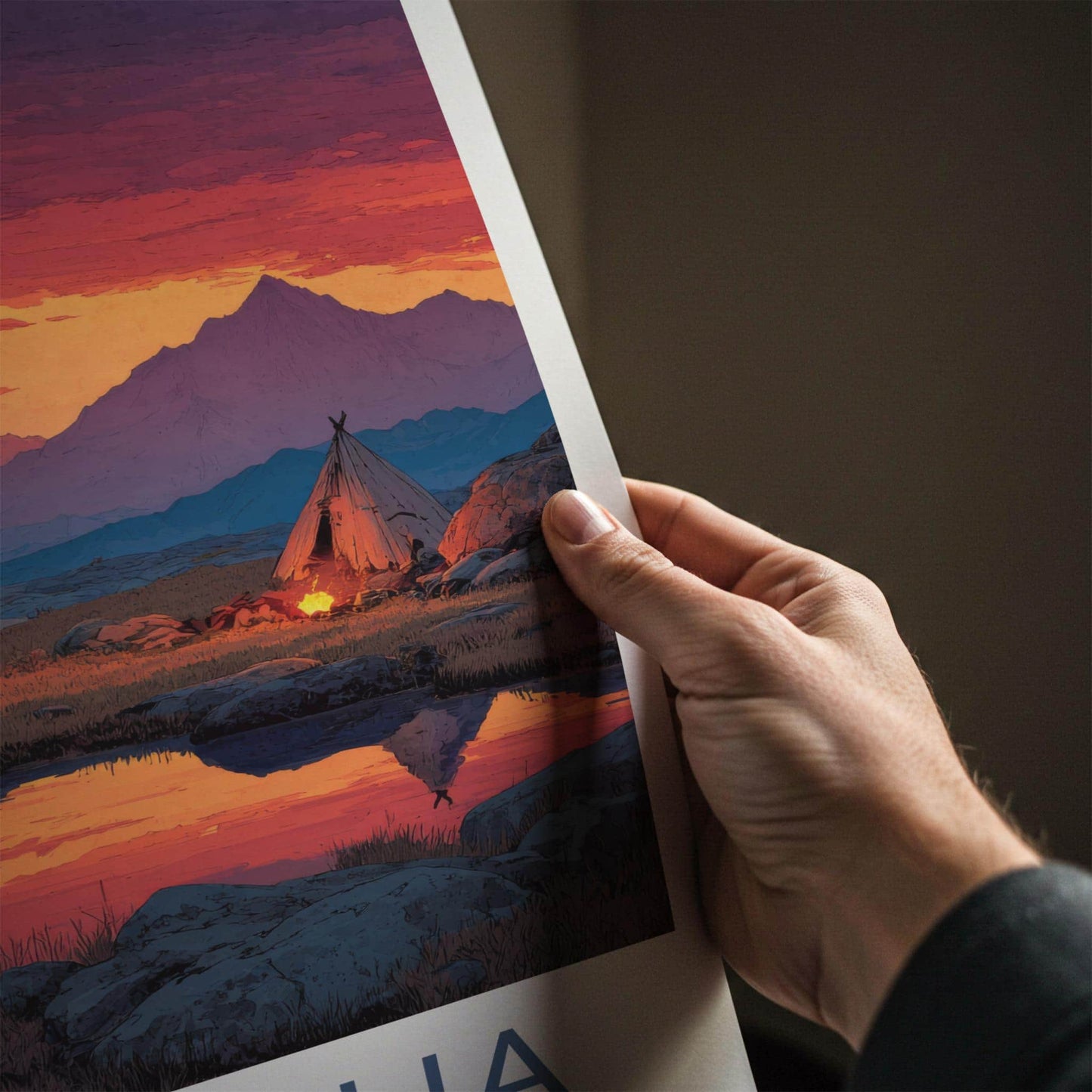 Mongolia Poster - Mongolia Travel Art - Vivid Sunset Camp Home Decor