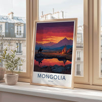 Mongolia Poster - Mongolia Travel Art - Vivid Sunset Camp Home Decor