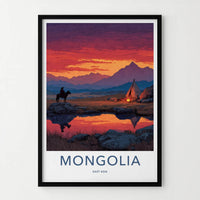 Mongolia Poster - Mongolia Travel Art - Vivid Sunset Camp Home Decor