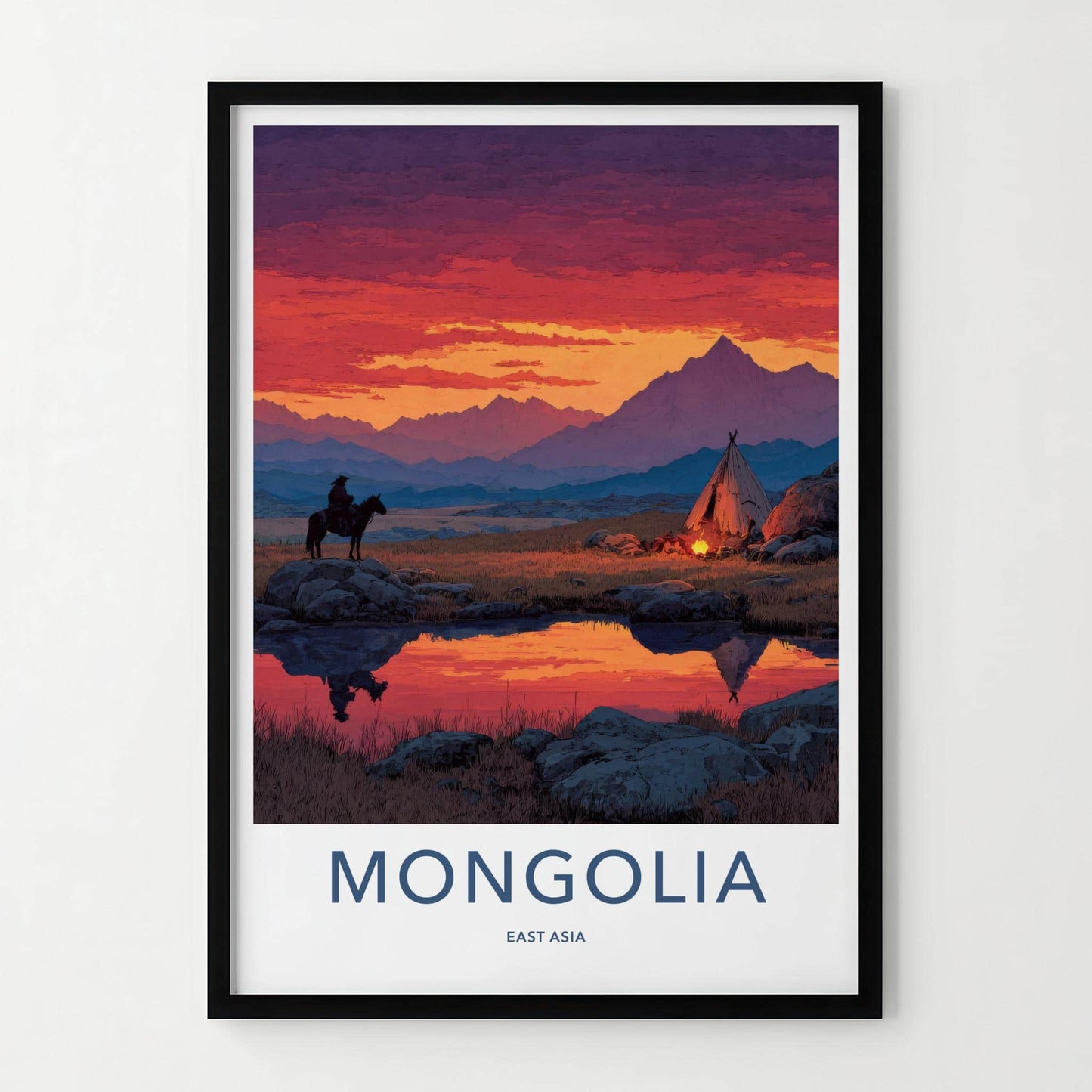 Mongolia Poster - Mongolia Travel Art - Vivid Sunset Camp Home Decor