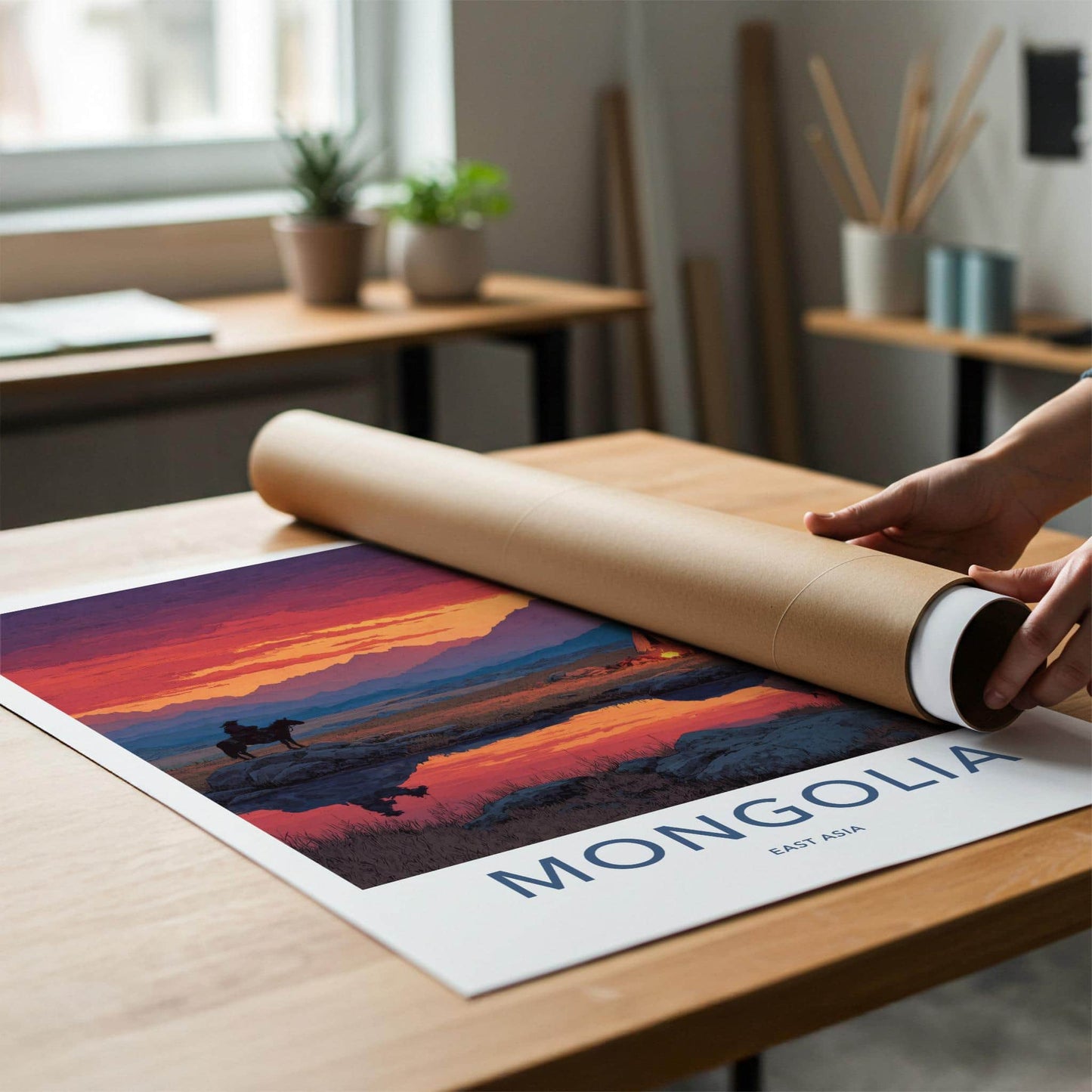 Mongolia Poster - Mongolia Travel Art - Vivid Sunset Camp Home Decor