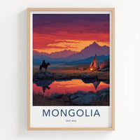 Mongolia Poster - Mongolia Travel Art - Vivid Sunset Camp Home Decor