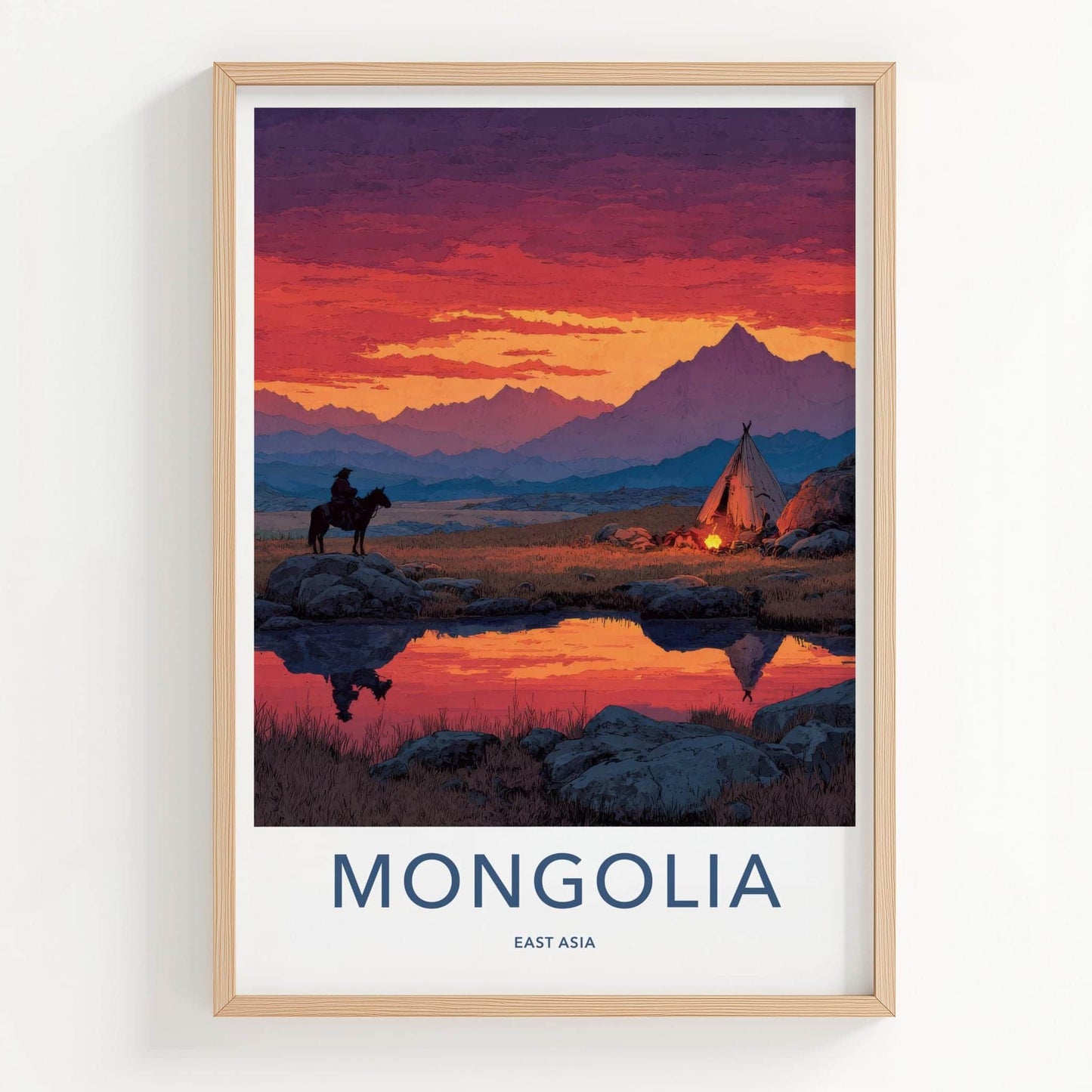 Mongolia Poster - Mongolia Travel Art - Vivid Sunset Camp Home Decor