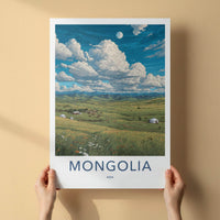 Mongolia Poster - Mongolia Travel Art - Yurt Village Valley Home Decor