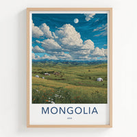 Mongolia Poster - Mongolia Travel Art - Yurt Village Valley Home Decor
