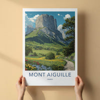 Mont Aiguille Poster - France Travel Art - Flowered Path Mountain Home Decor