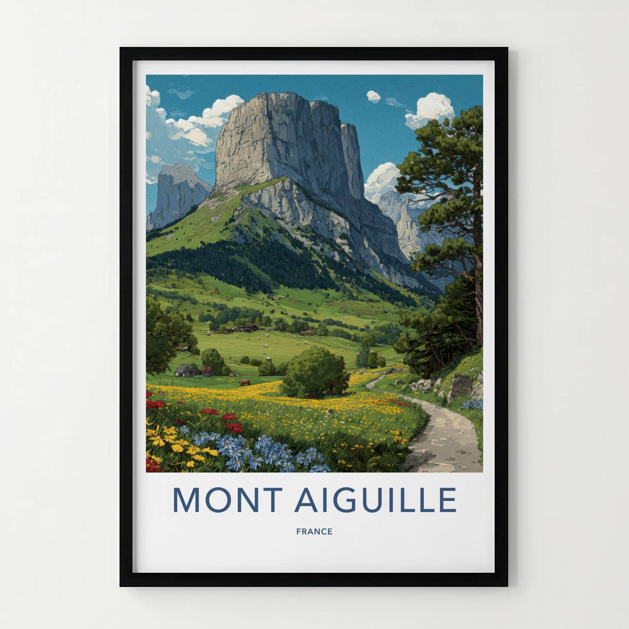 Mont Aiguille Poster - France Travel Art - Flowered Path Mountain Home Decor