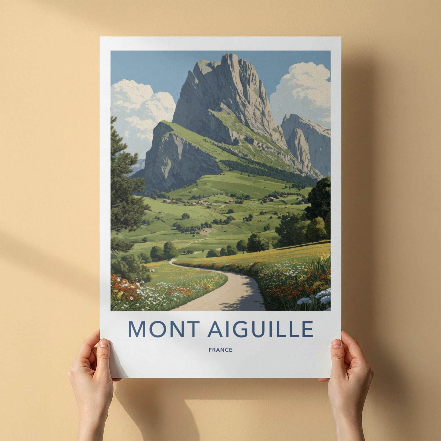 Mont Aiguille Poster - France Travel Art - Mountain Green Valley Home Decor