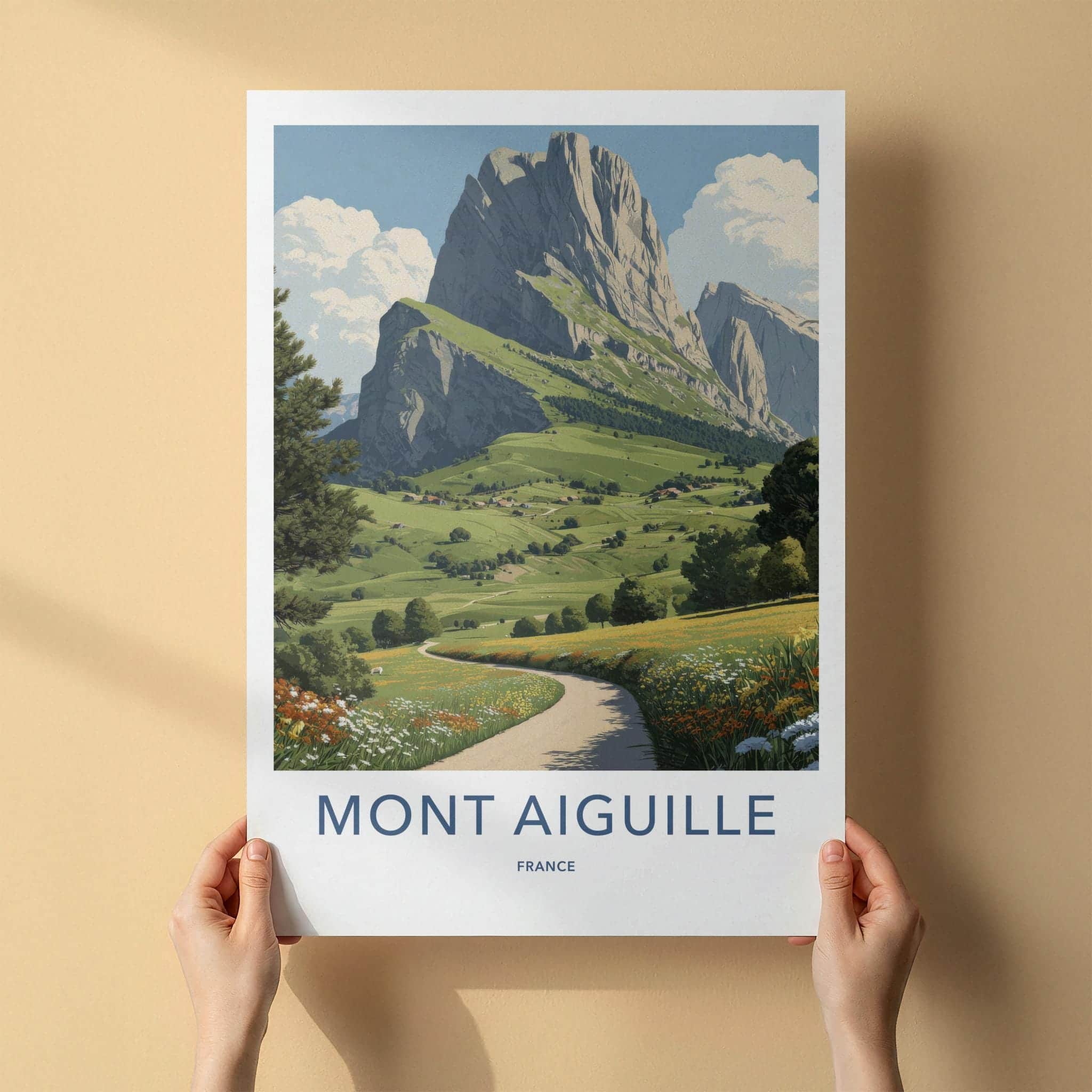 Mont Aiguille Poster - France Travel Art - Mountain Green Valley Home Decor