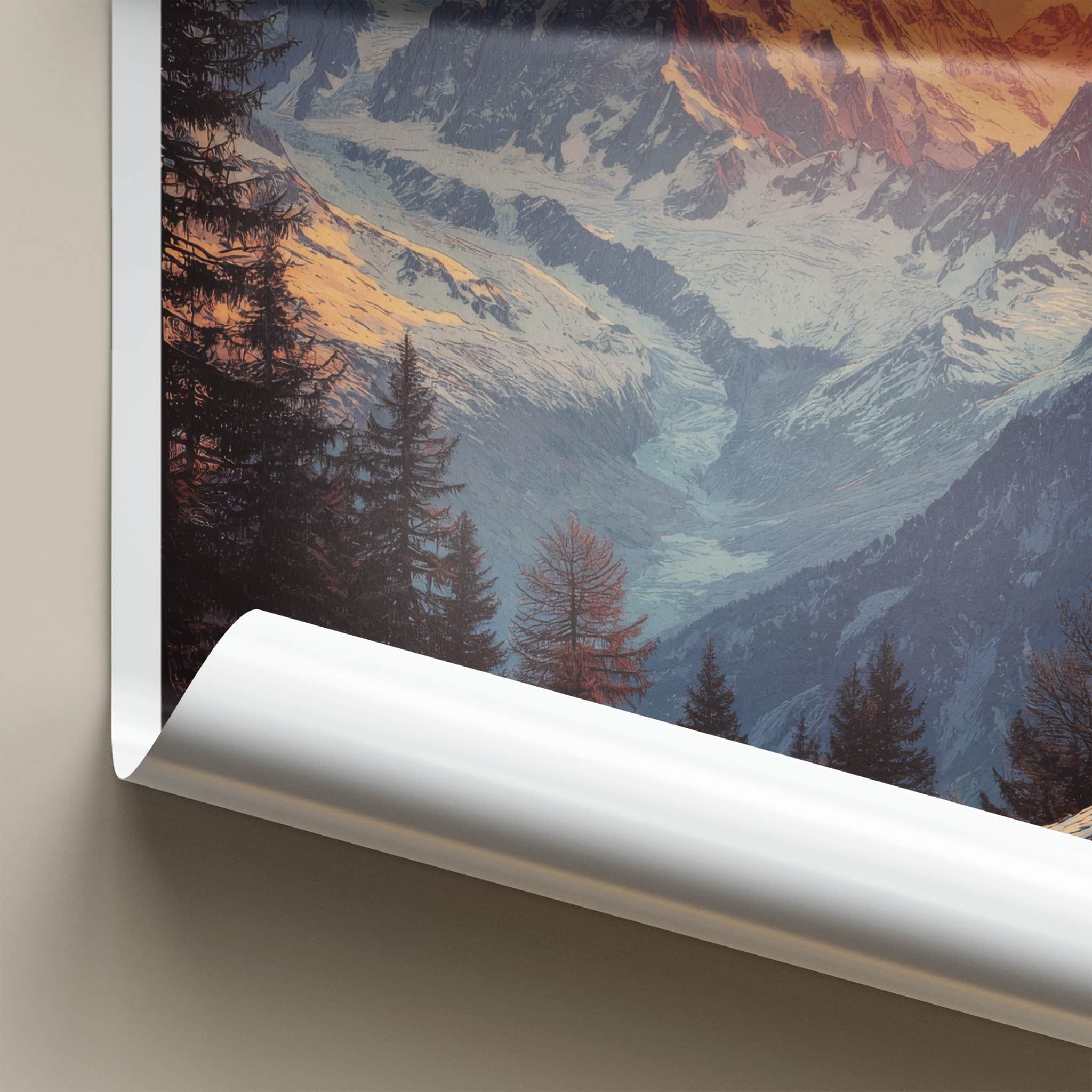 Mont Blanc Poster - France Travel Art - Alpenglow Mountain Valley Wall Decor